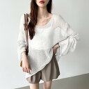 【SALE/25%OFF】COCOMOMO 透かし編みニット 透け感クロッシェ編ニット 長袖 ニット トップス レディース ココモモ トップス ニット ブルー ...