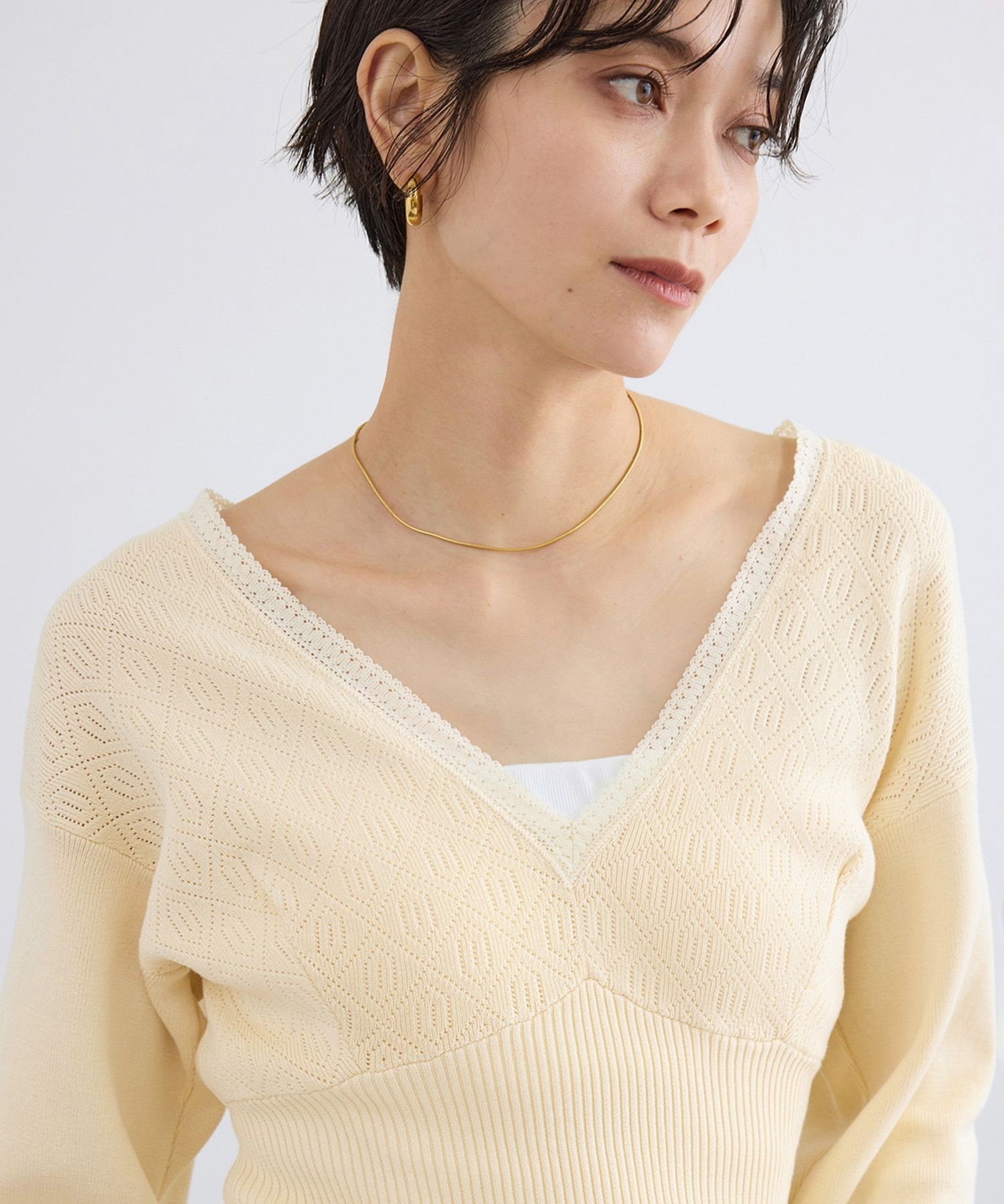 SALON adam et rope' 【crinkle crinkle crinkle】geometric jacquard knit サロン アダム エ ロペ トップス ニット ホワイト【送料無料】