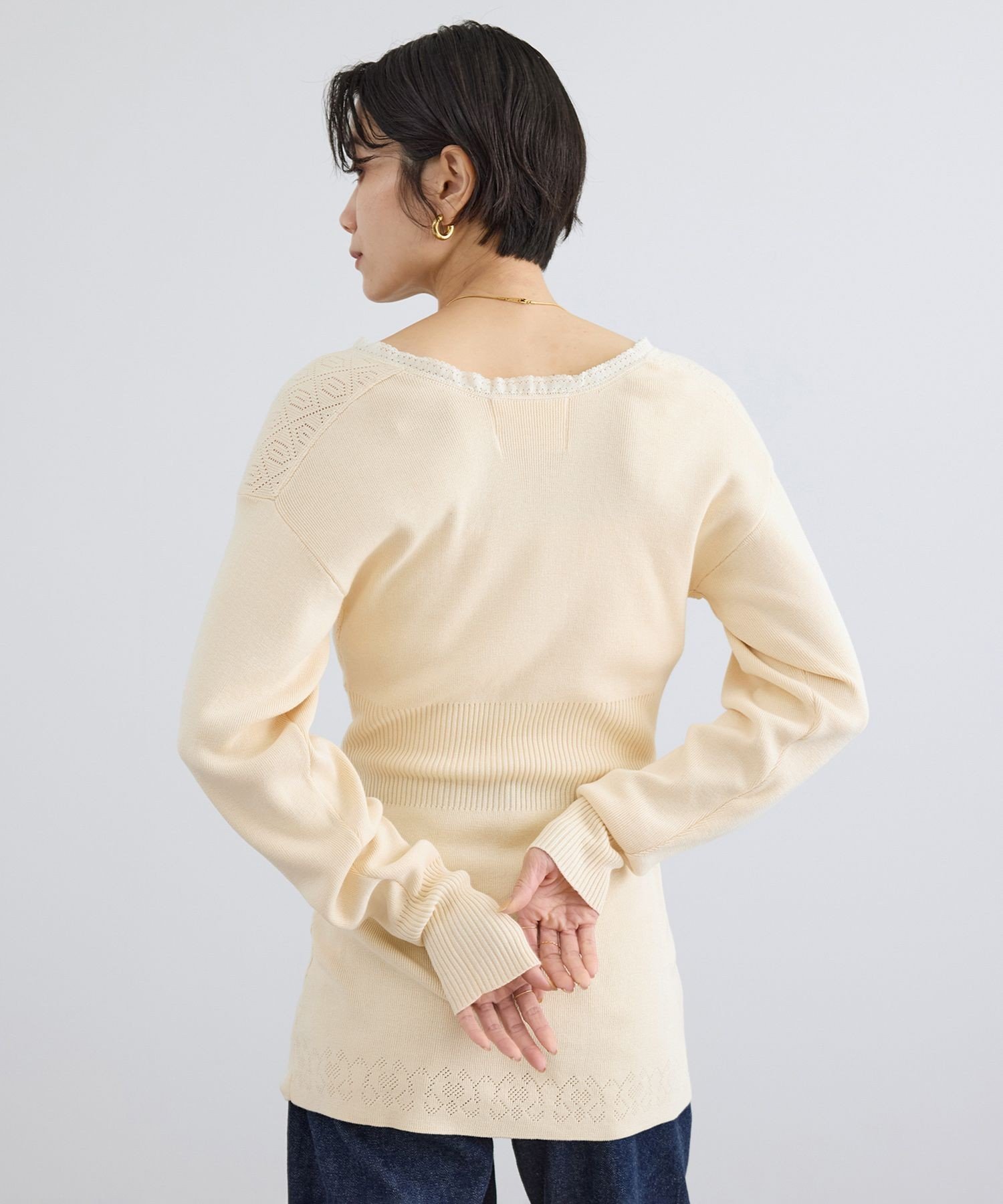 SALON adam et rope' 【crinkle crinkle crinkle】geometric jacquard knit サロン アダム エ ロペ トップス ニット ホワイト【送料無料】