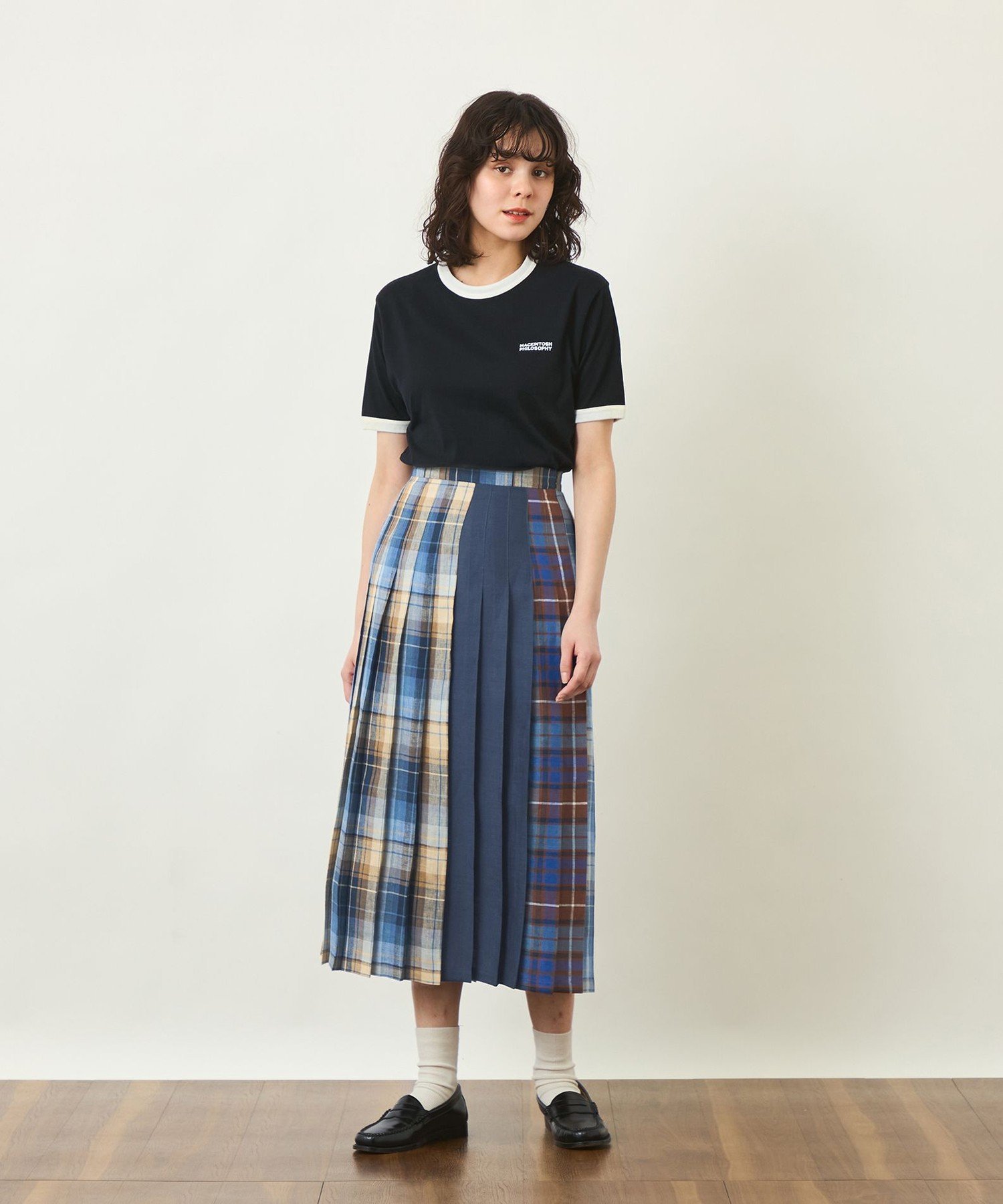 GREY LABEL O'NEIL OF DUBLIN リネンプリーツスカート マッキントッシュ フィロソフィー スカート ロング・マキシスカート ネイビー ベージュ