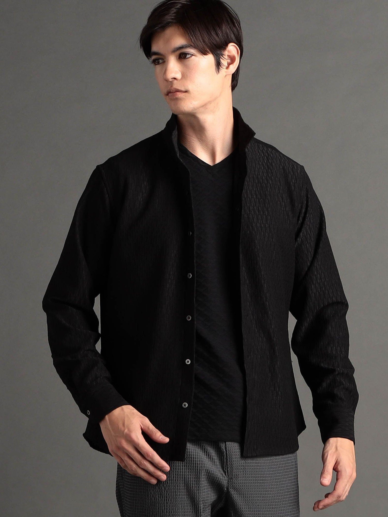 MONSIEUR NICOLE ex/tra 【ex/tra】ダークワッシャー スタンドカラーシャツ ニコル トップス シャツ・ブラウス ホワイト ブラック グリーン【送料無料】