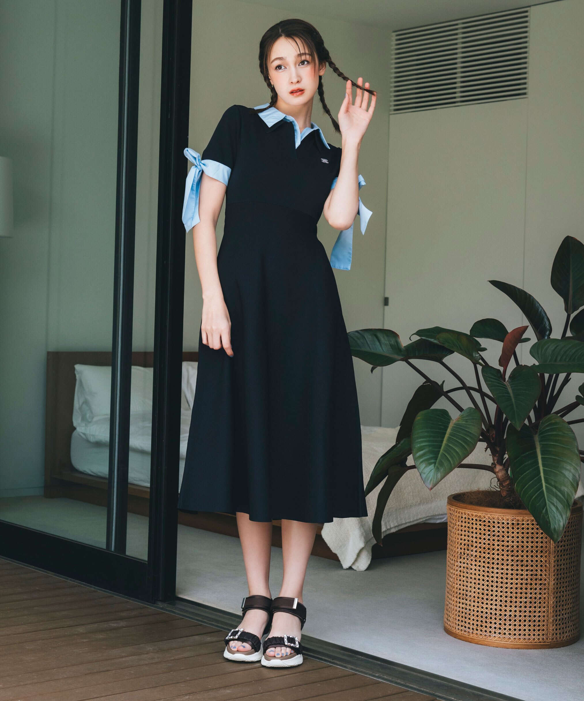 JILL by JILL STUART ダブルカラーニットワンピース ジル バイ ジル スチュアート ワンピース・ドレス ワンピース ホワイト ピンク ブルー【送料無料】のサムネイル