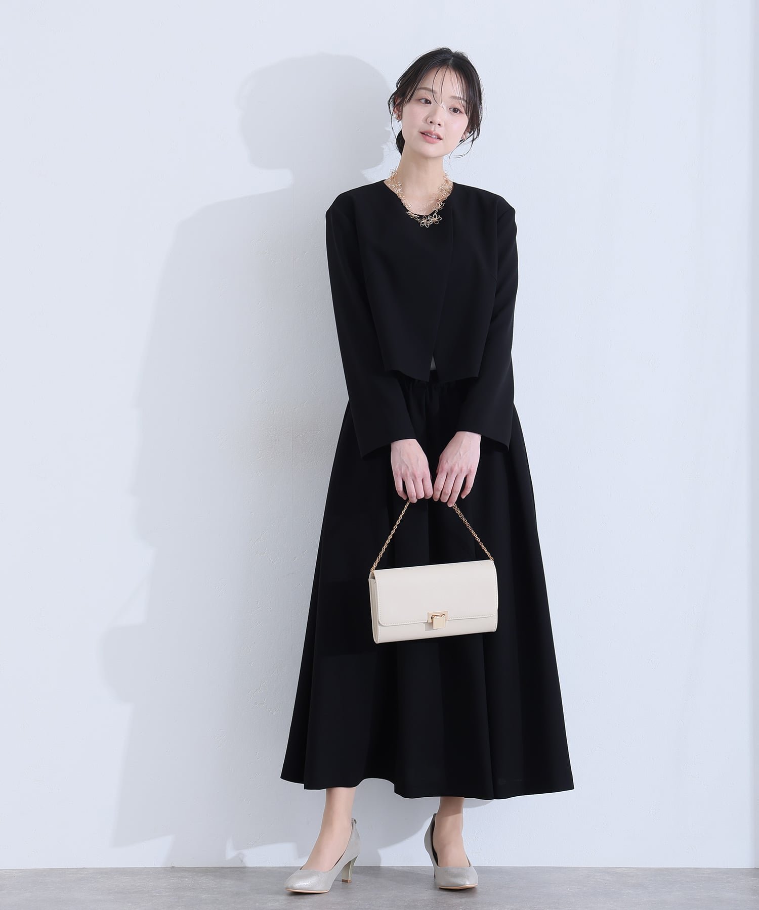 PourVous ノーカラージャケットブラックフォーマルアンサンブル 入学式 卒業式 セ...