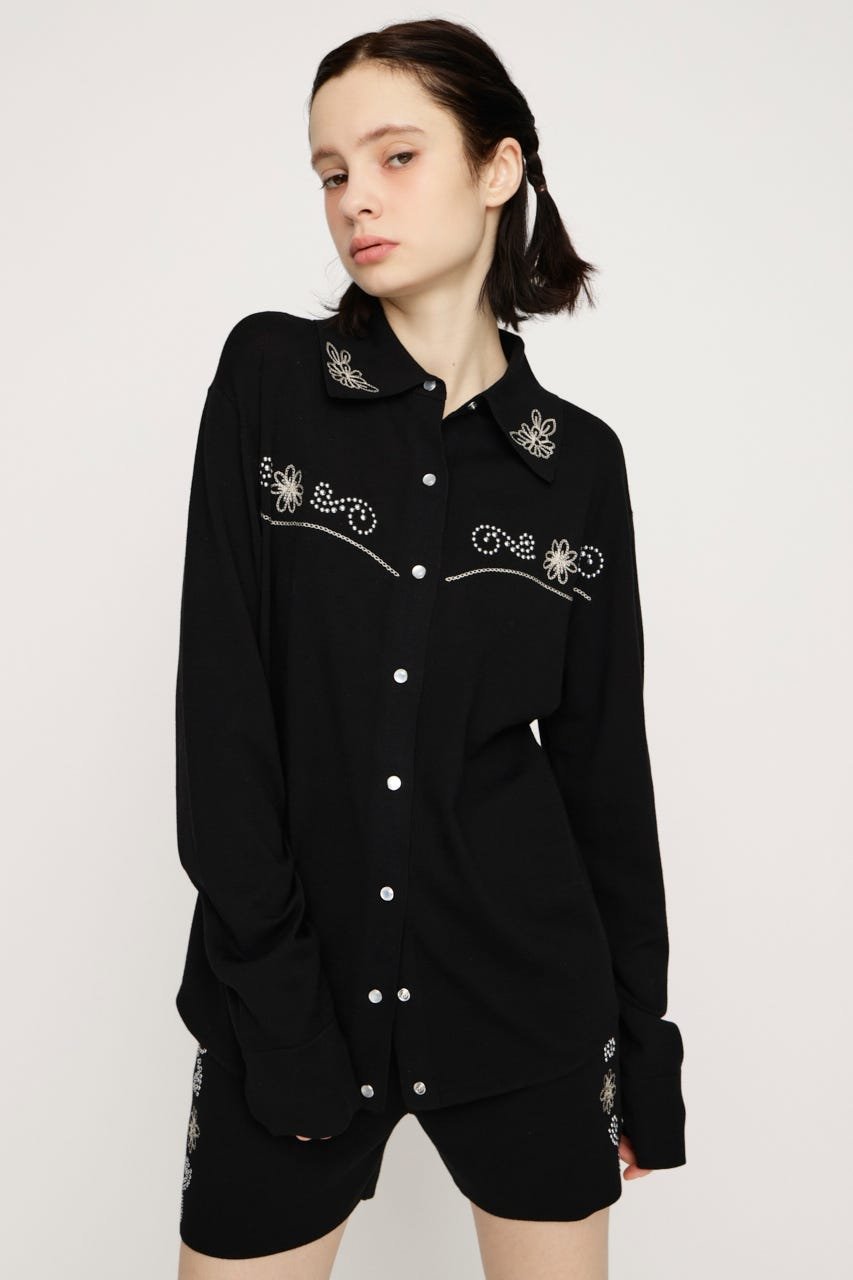 SLY WESTERN STUDS KNIT シャツ スライ トップス シャツ・ブラウス ブラック ブラウン