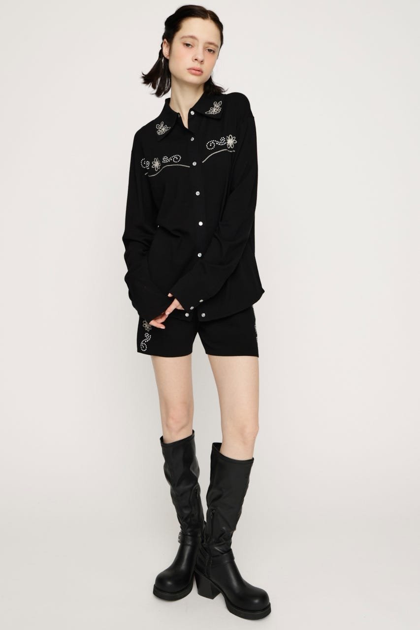 SLY WESTERN STUDS KNIT シャツ スライ トップス シャツ・ブラウス ブラック ブラウン