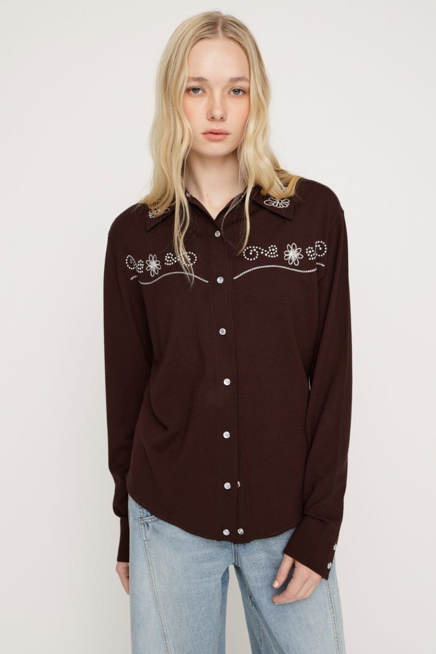 SLY WESTERN STUDS KNIT シャツ スライ トップス シャツ・ブラウス ブラック ブラウン