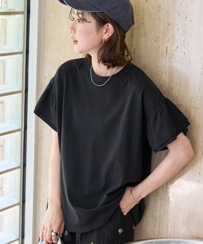 限定展開 袖フリル トップス フリークスストア トップス カットソー・Tシャツ ホワイト グリーン ネイビー ブラウン ブラック