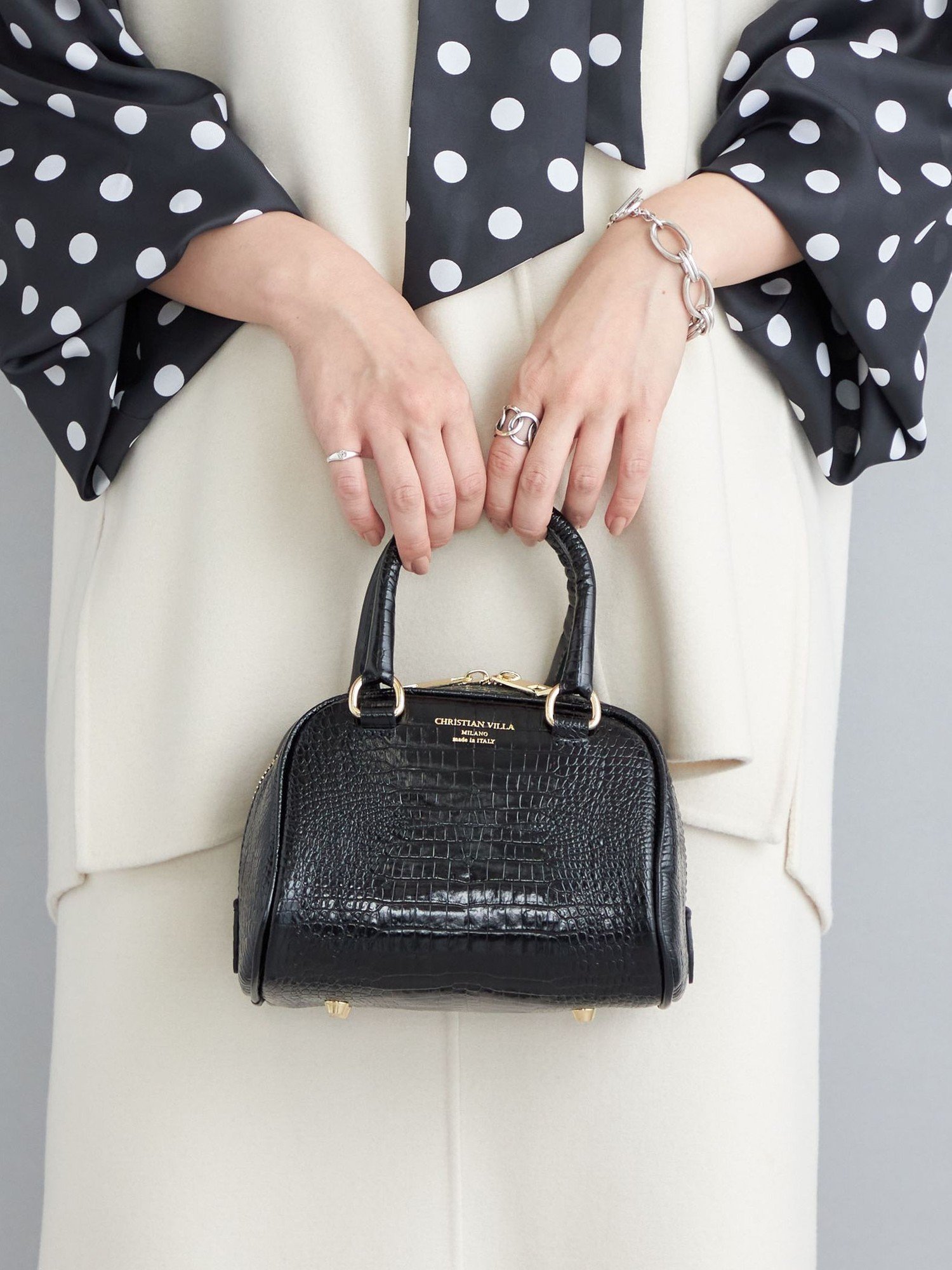 【SALE／30%OFF】SHIPS WOMEN 《予約》CHRISTIAN VILLA:型押しボストン◆ シップス バッグ ボストンバッグ ブラック オレンジ【送料無料】のサムネイル