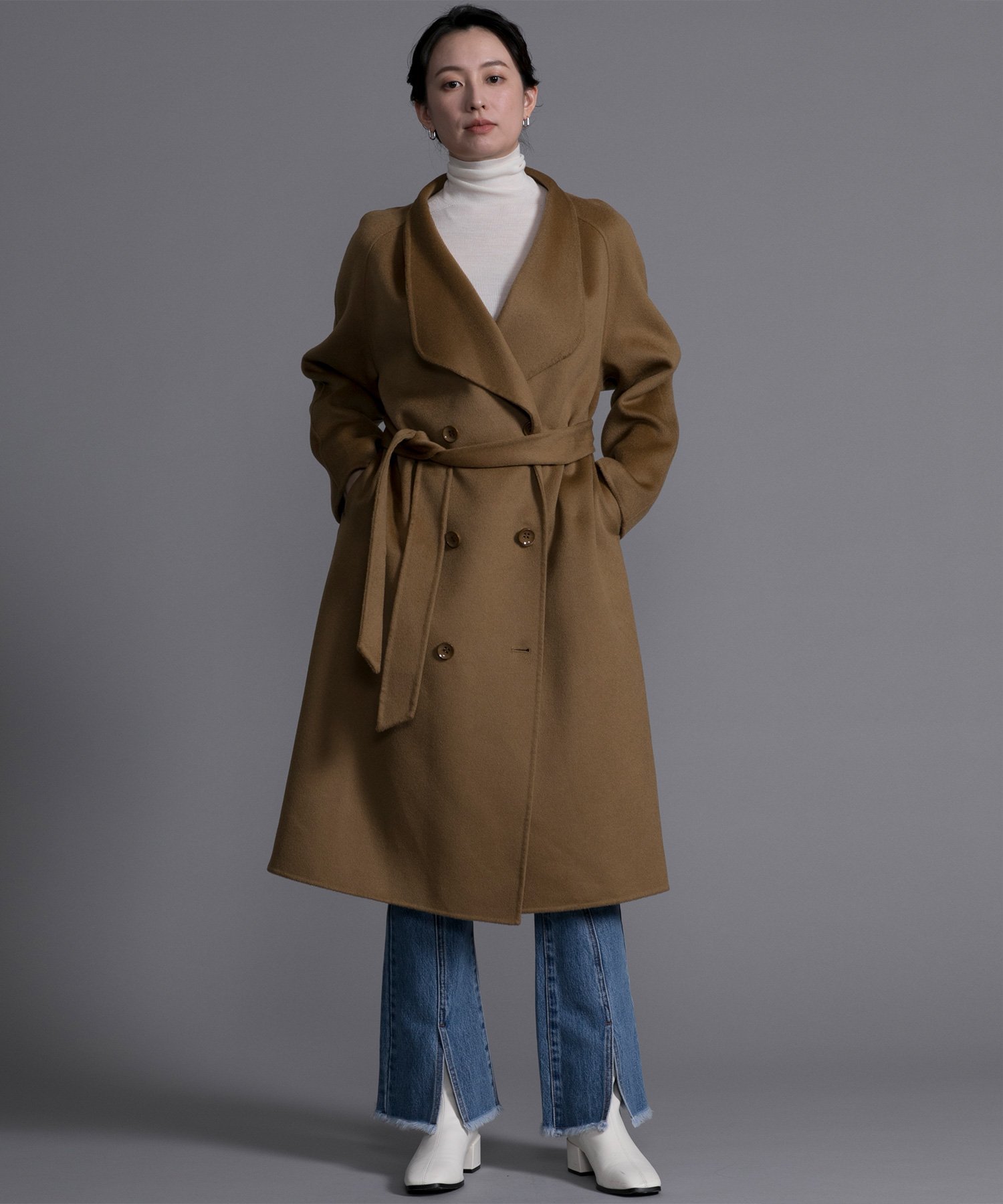 【SALE／35%OFF】DECADE CLASSIC 【DECADE CLASSIC】ウール100% タックロングコート ディケイドクラシック ジャケット・アウター その他のジャケット・アウター ブラウン【送料無料】