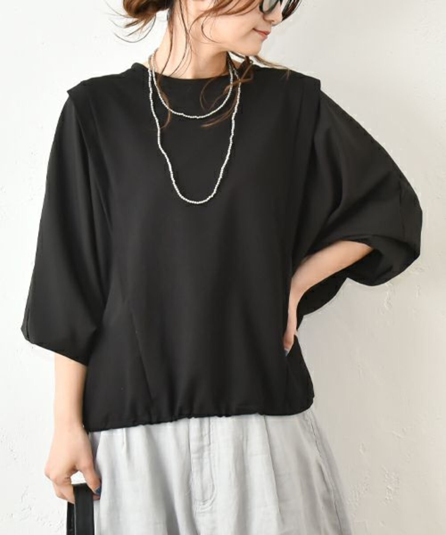 HUMS HUMS｜布帛切り替えカットソー [[100152]][C] ハグハグ トップス カットソー・Tシャツ ブラック ホワイト