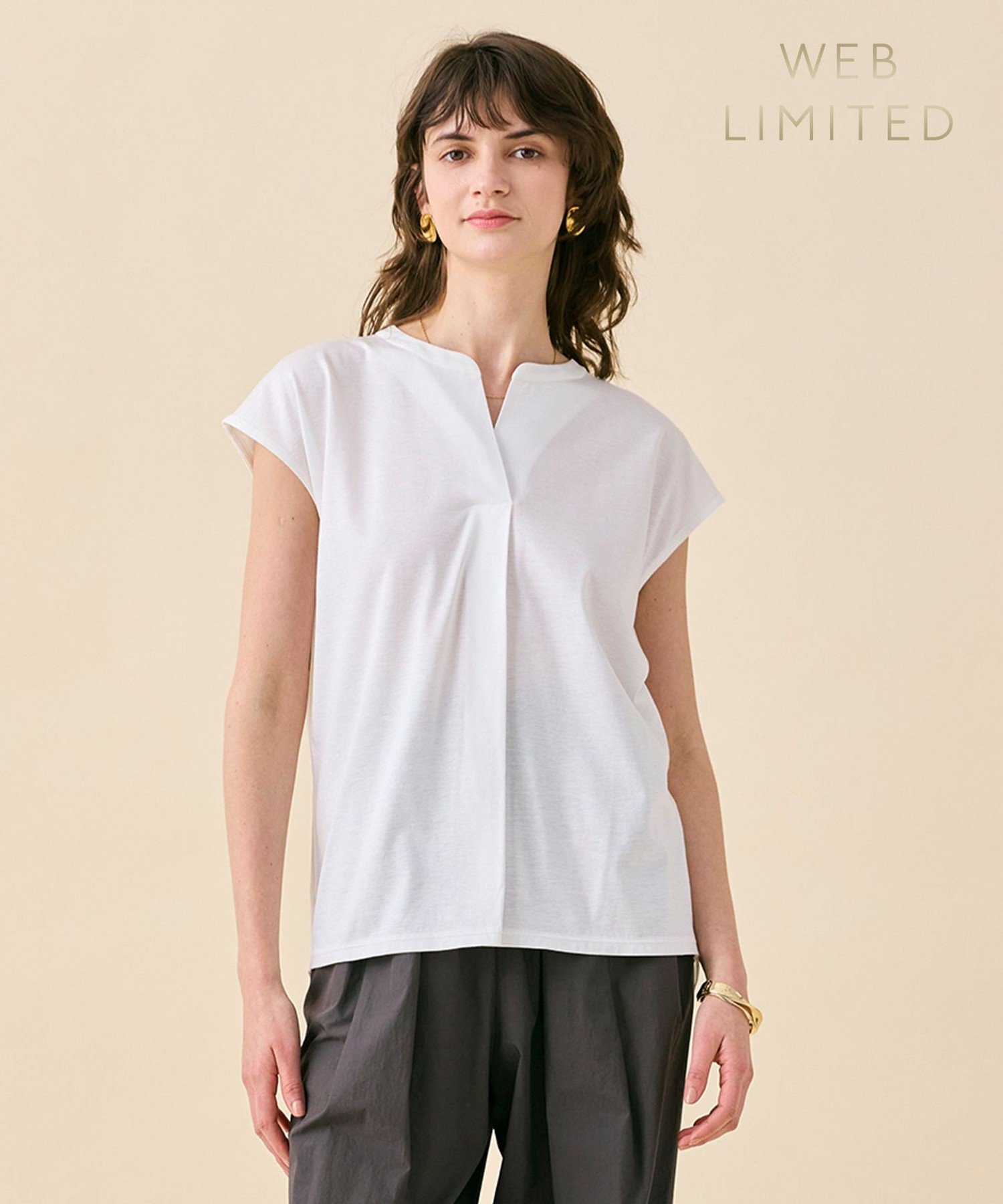 【SALE／40%OFF】BEIGE, 【WEB限定・洗える】MELISSA / バックシフォンスキッパー半袖トップス ベイジ, トップス カットソー・Tシャツ カーキグリーン ホワイト ネイビー【送料無料】