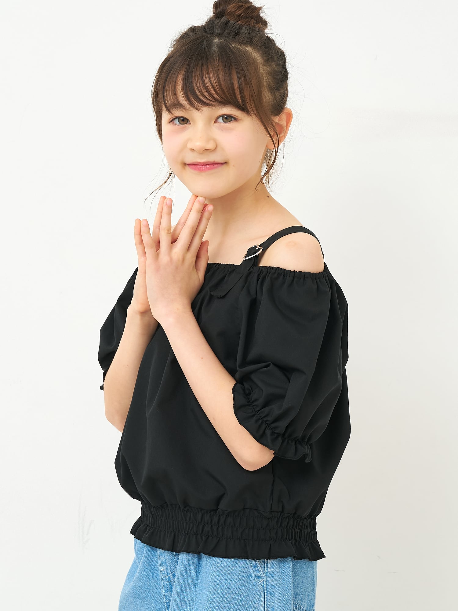 coca キッズ ハートバックルブラウス コカ トップス シャツ・ブラウス ブラック
