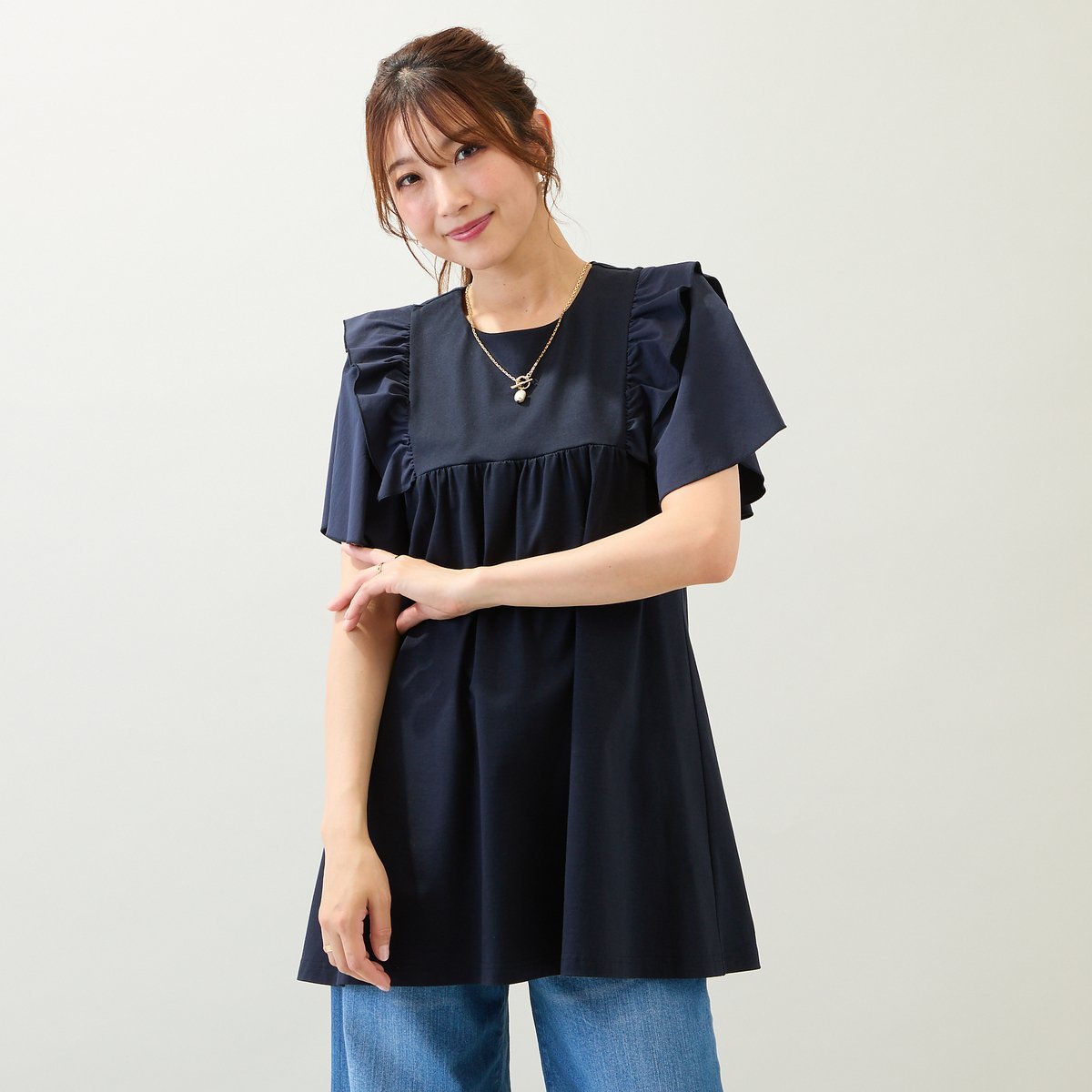 Rose Tiara 【コットン100%/手洗い可】ペプラムブラウス ローズティアラ トップス カットソー・Tシャツ ピンク ネイビー ホワイト