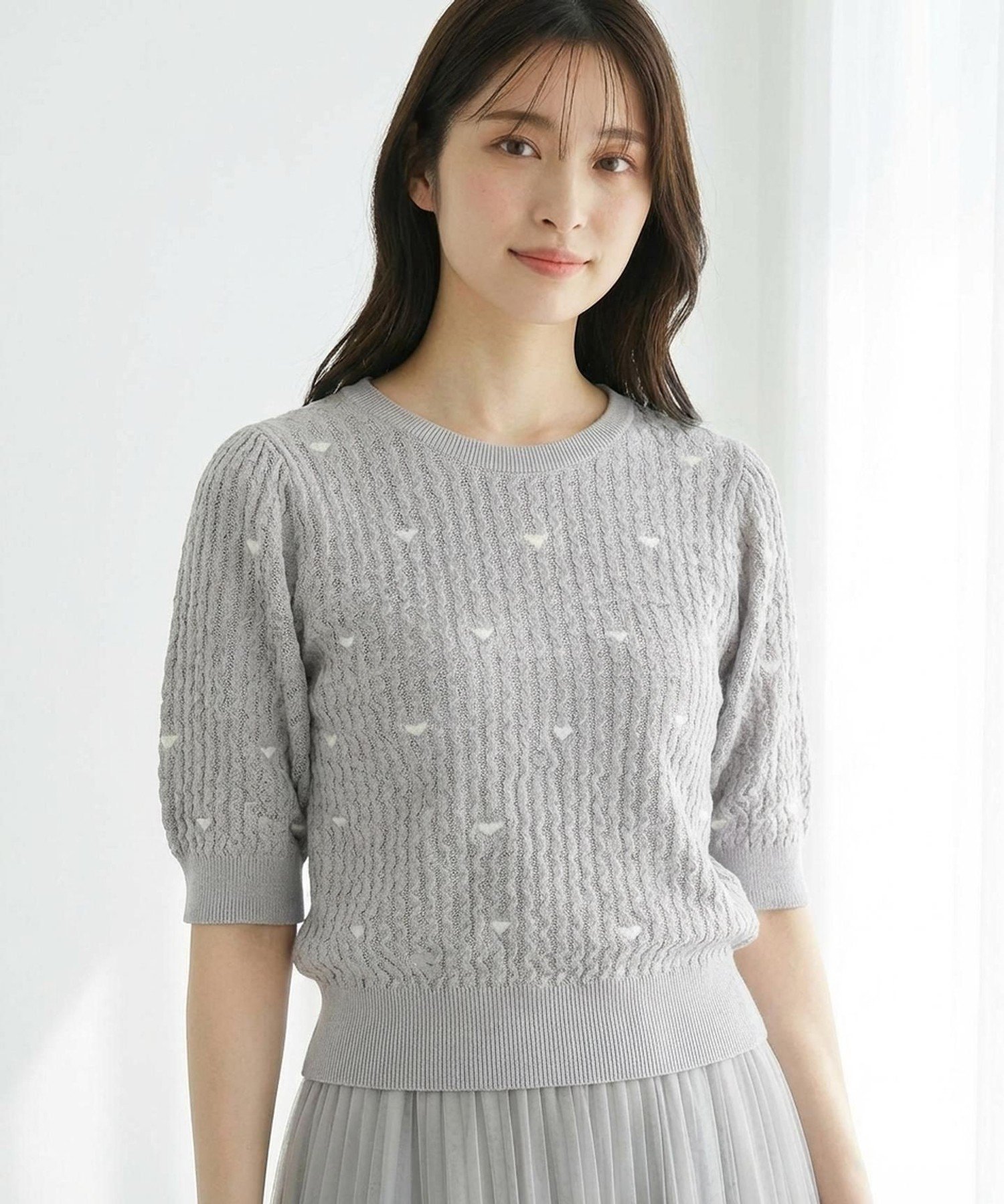 【SALE／20%OFF】Feroux 【洗える】ハーフスリーブ ハート刺繍 ニット フェルゥ トップス ニット ピンク パープル イエロー【送料無料】