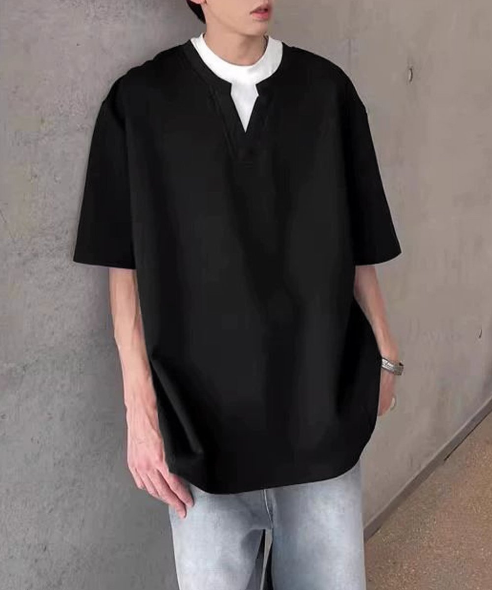 【SALE／30%OFF】AsaAura 半袖Tシャツ メンズ 重ね着風カットソー ミニミニストア トップス カットソー・Tシャツ グレー ブラック