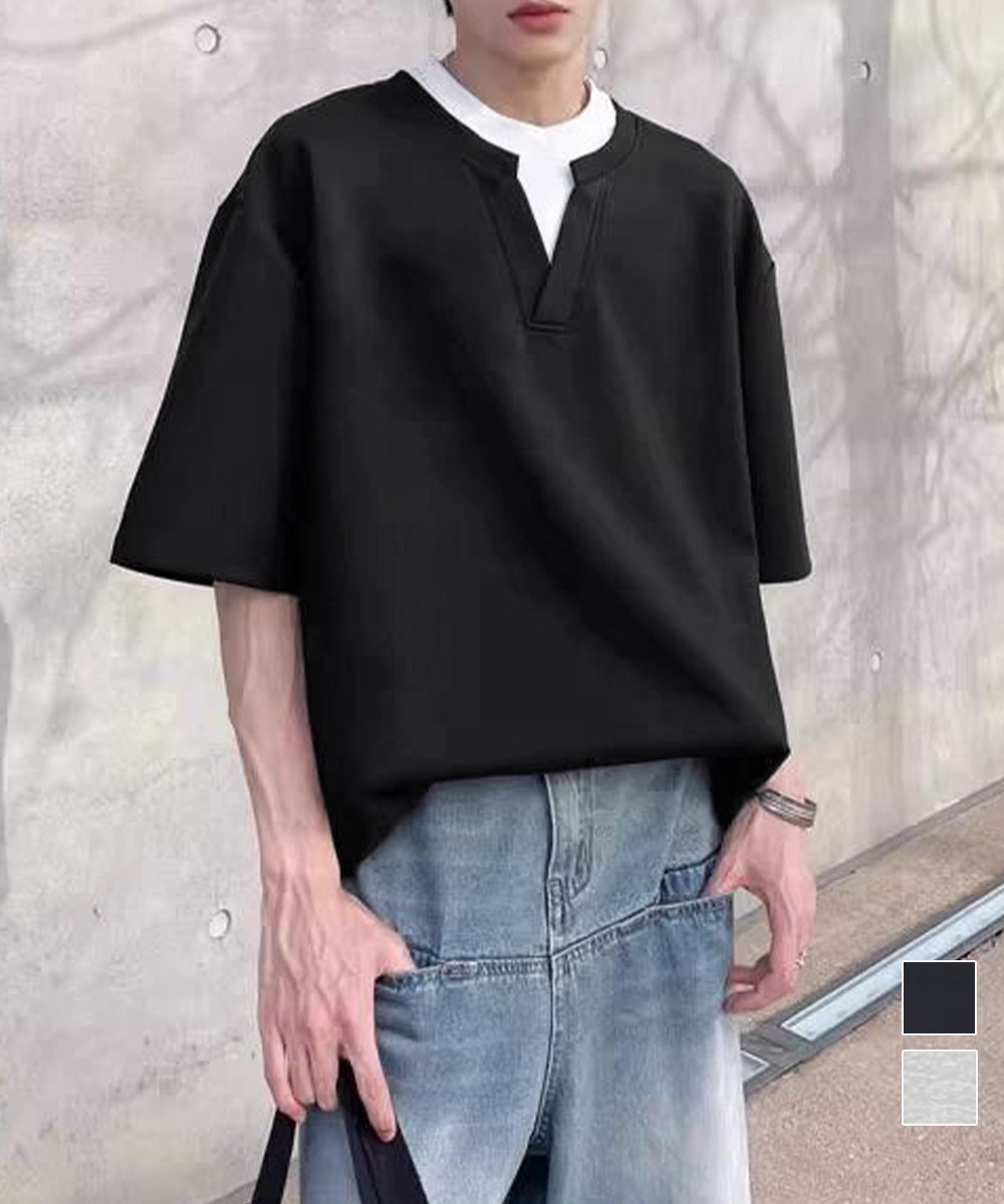 【SALE／30%OFF】AsaAura 半袖Tシャツ メンズ 重ね着風カットソー ミニミニストア トップス カットソー・Tシャツ グレー ブラック