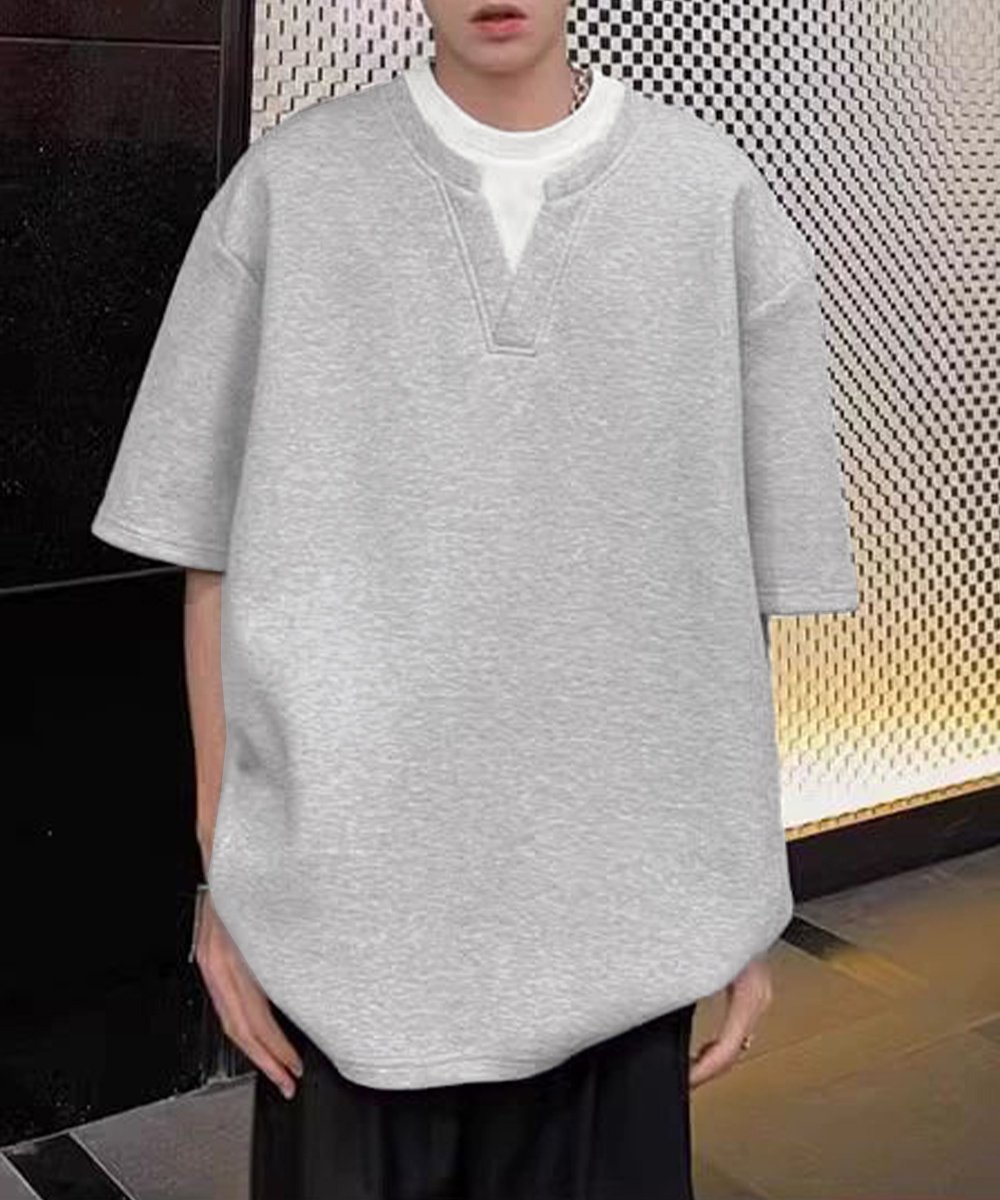 【SALE／30%OFF】AsaAura 半袖Tシャツ メンズ 重ね着風カットソー ミニミニストア トップス カットソー・Tシャツ グレー ブラック