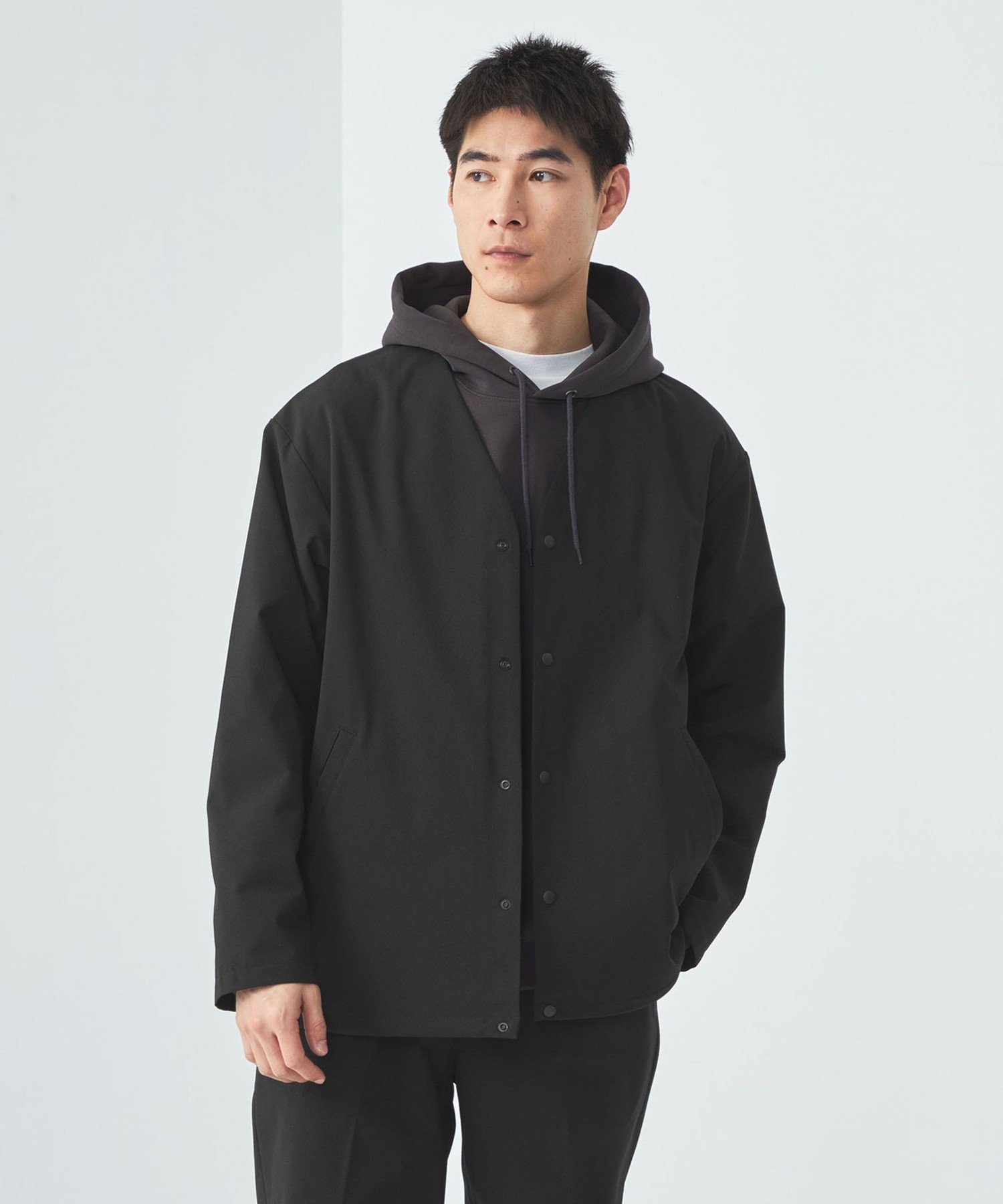 【SALE／50%OFF】UNITED ARROWS green label relaxing FREELITCH ノーカラー カーディガン -防シワ・ストレッチ・吸水速乾- ユナイテッドアローズ アウトレット トップス カーディガン ブラック ネイビー【送料無料】