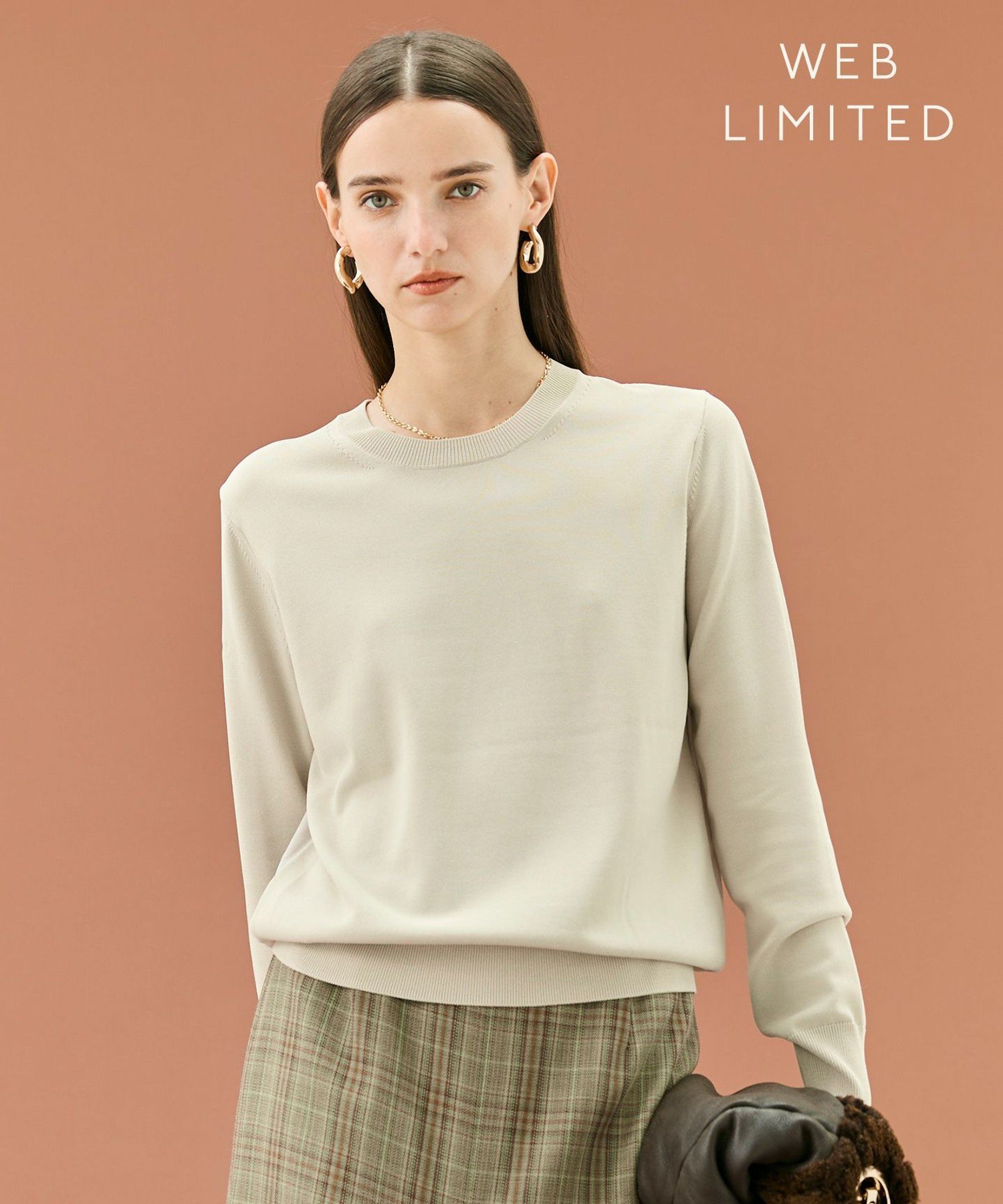 , 【WEB限定・洗える】LECERF / 異素材バックシアーストレッチニット ベイジ, トップス ニット ブラック ネイビー