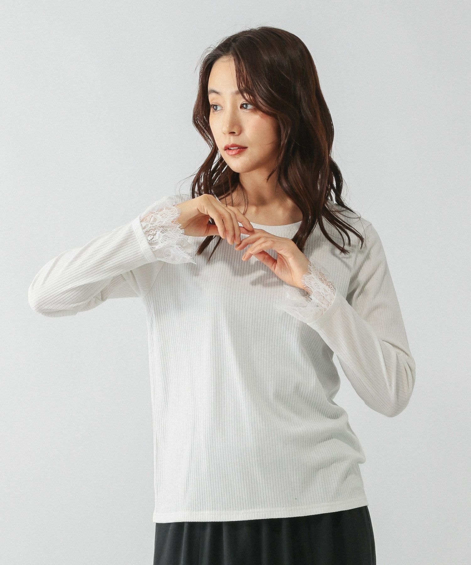 【SALE／50%OFF】GLOBAL WORK Beautee袖フレア長袖/580845 グローバルワーク トップス カットソー・Tシャツ ブラック ホワイト stylife-15283271 Rakuten Fashion サンプル画像2