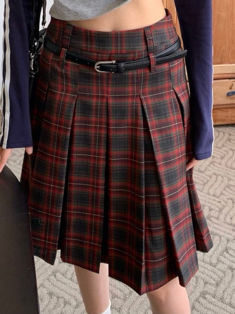 LADY LIKE タータンチェックひざ丈プリーツスカート ディアベル スカート ミディアムスカート レッド【送料無料】のサムネイル