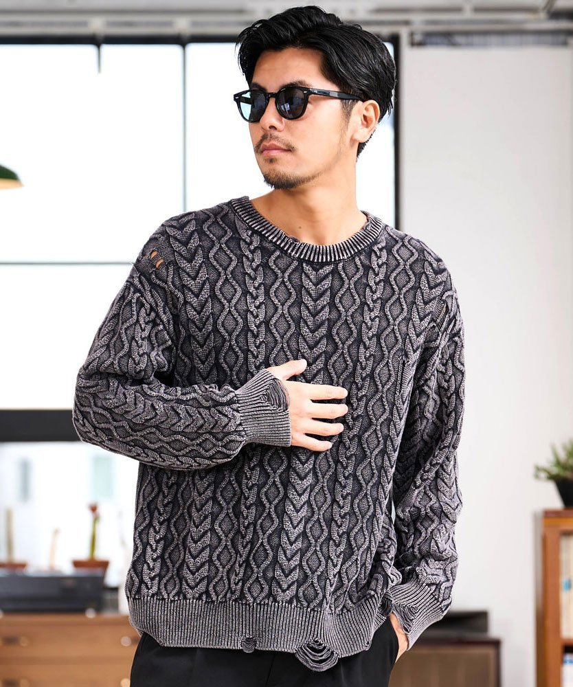 CavariA CavariA 5Gストーンウォッシュニット シルバーバレット トップス ニット ブラック ブルー【送料無料】
