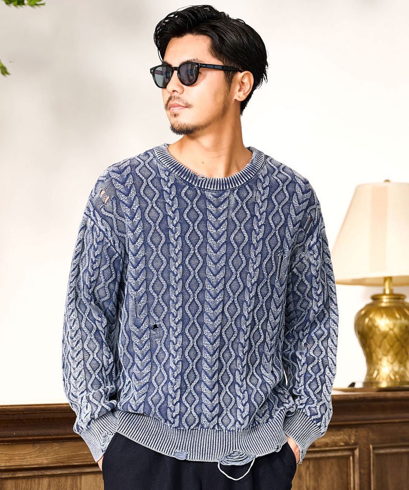 CavariA CavariA 5Gストーンウォッシュニット シルバーバレット トップス ニット ブラック ブルー【送料無料】