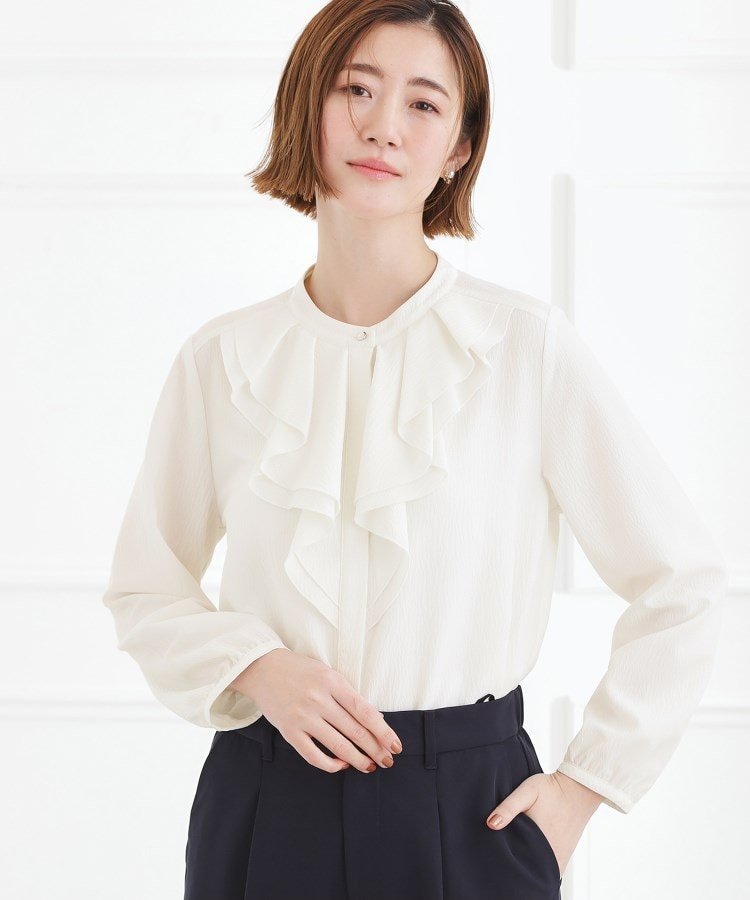 grove フロントラッフルフリルブラウス グローブ トップス シャツ・ブラウス ホワイト【送料無料】