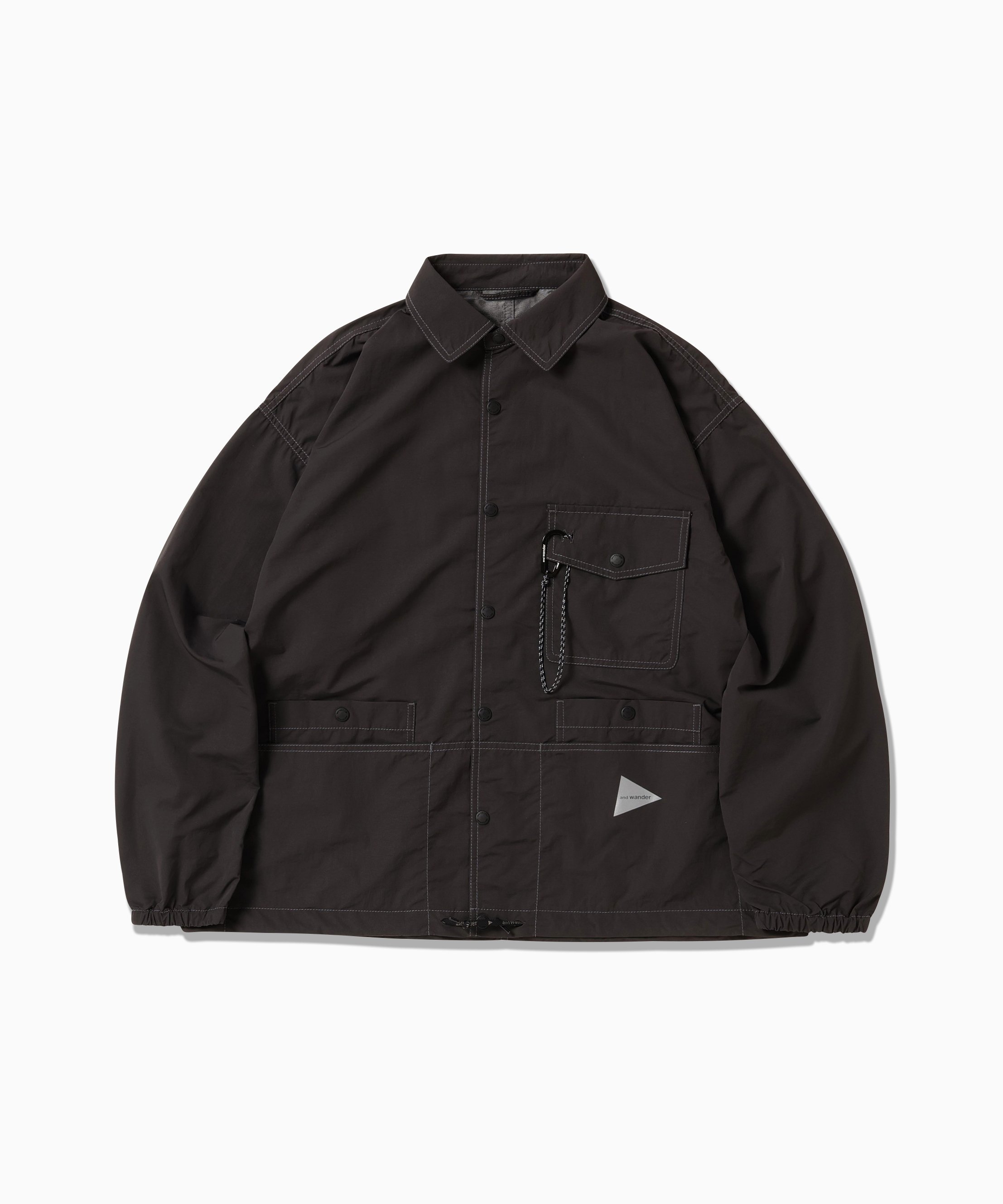 and wander crinkled nylon shrits jacket アンドワンダー トップス シャツ・ブラウス ブルー ブラック グレー【送料無料】
