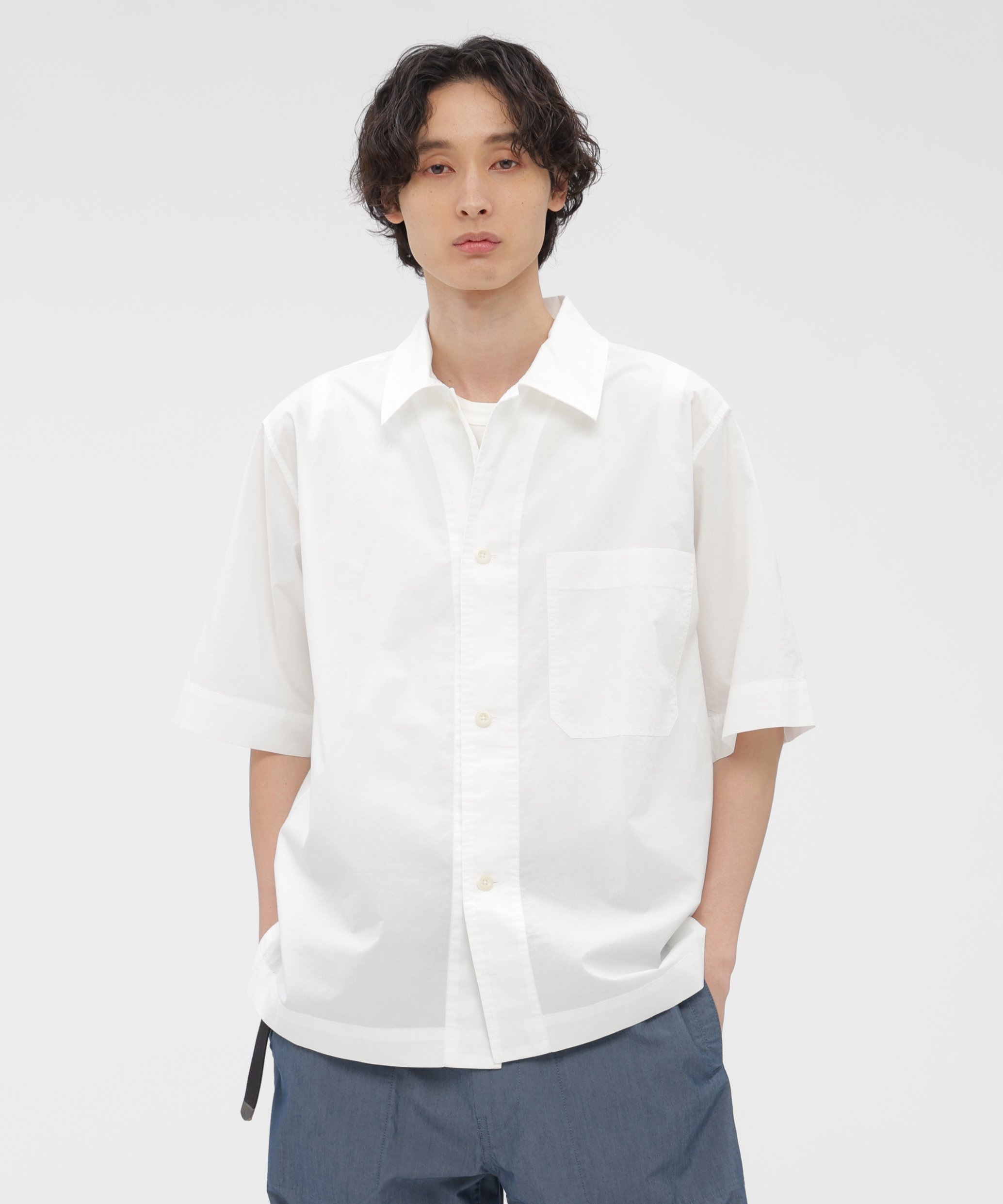 MHL. COTTON RAMIE POPLIN SHIRT マーガレット・ハウエル トップス シャツ・ブラウス ブルー ホワイト