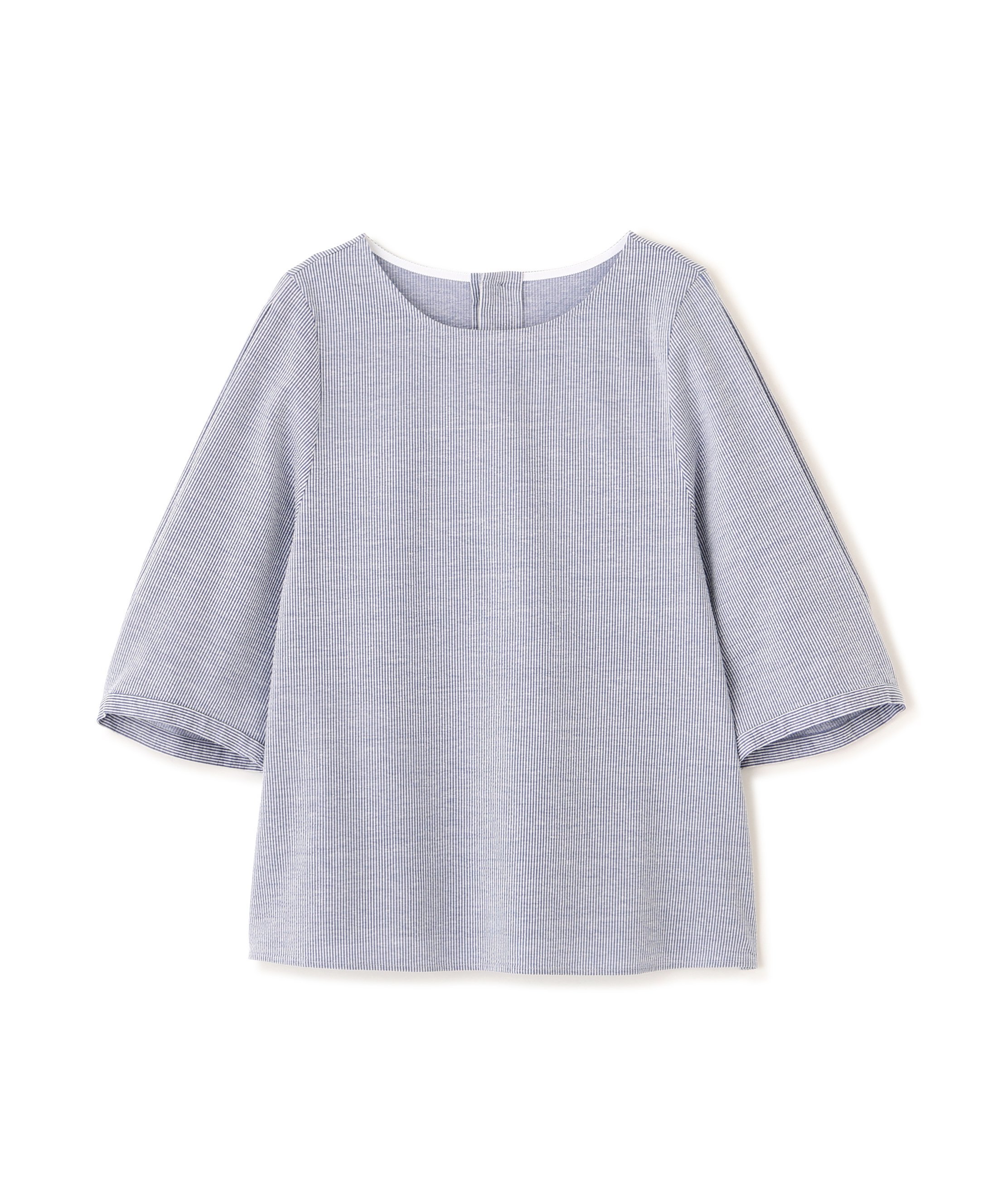 human woman ◆《接触冷感 / 洗える》 ジャカードストライプクルーネックプルオーバー ヒューマン ウーマン トップス カットソー・Tシャツ ネイビー ブルー