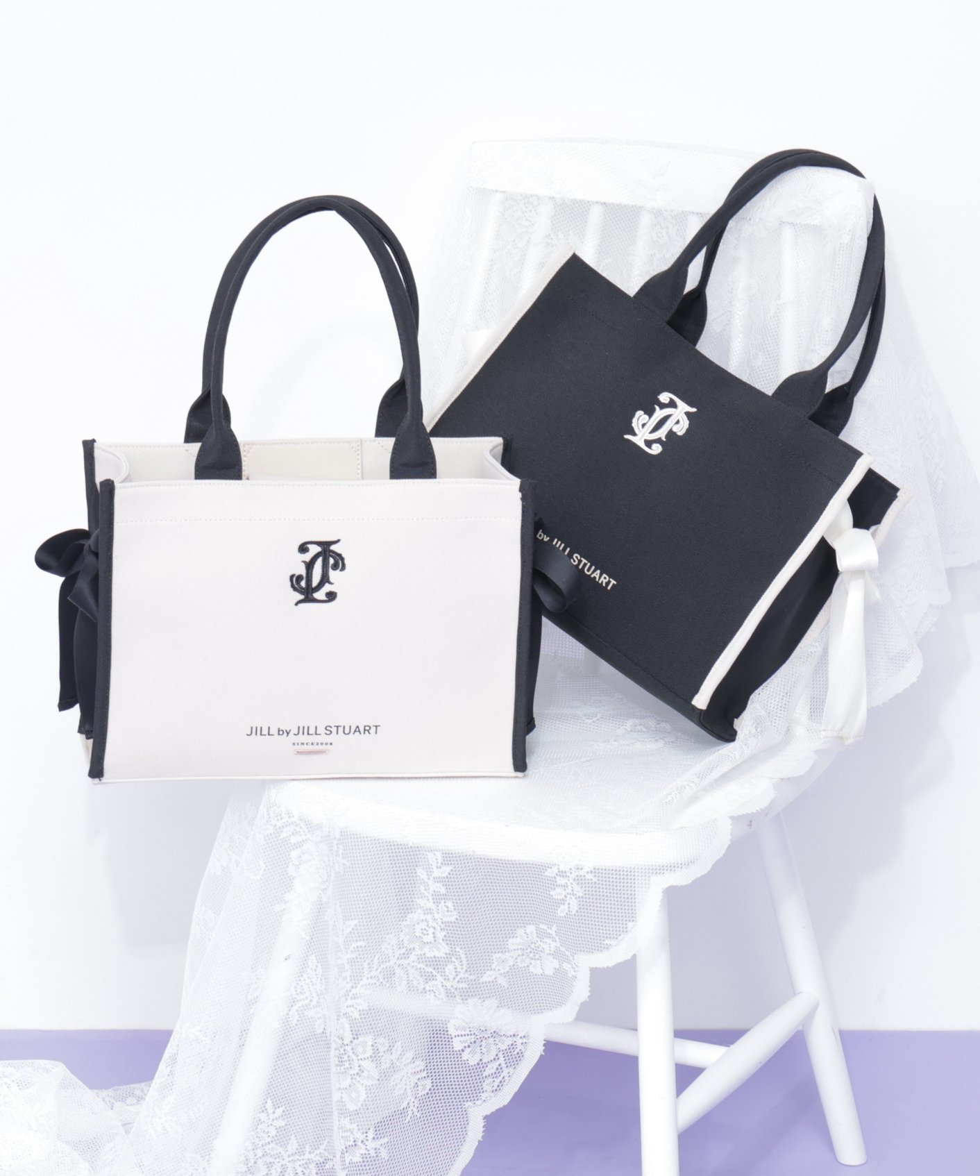 JILL by JILL STUART サイドリボントートバッグ ジル バイ ジル スチュアート バッグ その他のバッグ ブラック ホワイト【送料無料】