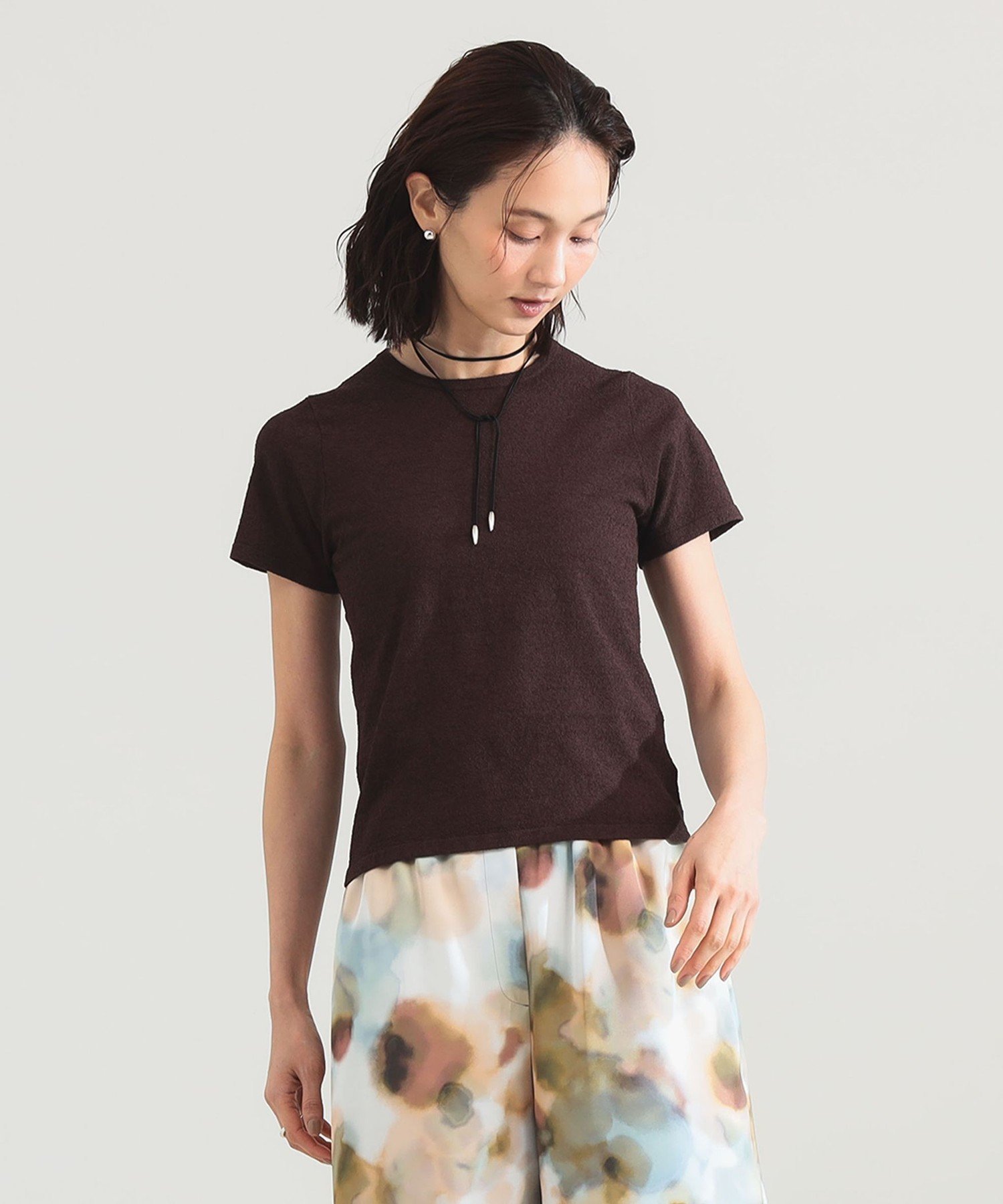 ブークレ クルーネック Tシャツ デミルクス ビームス トップス ニット ブラウン グレー レッド