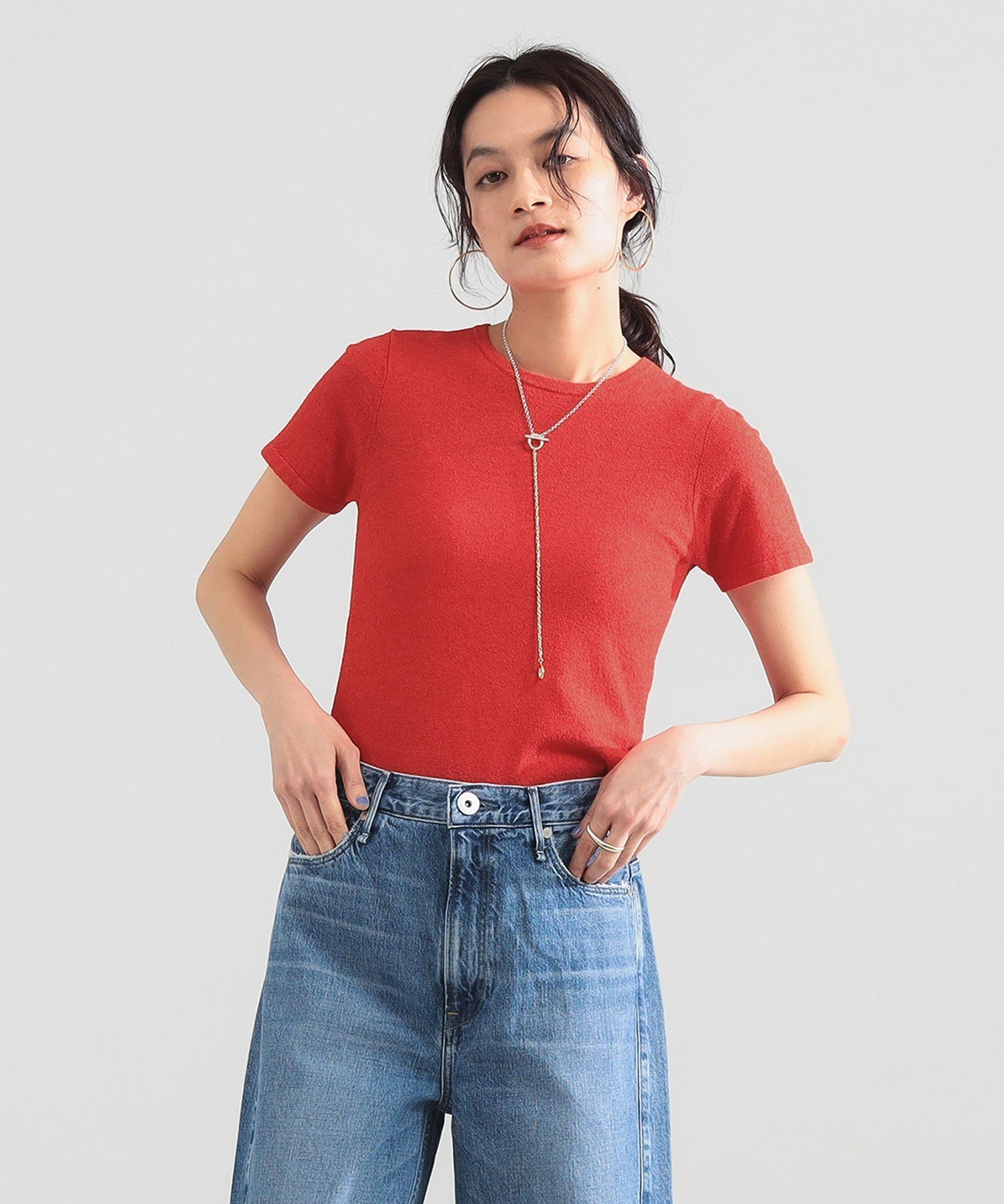 ブークレ クルーネック Tシャツ デミルクス ビームス トップス ニット ブラウン グレー レッド