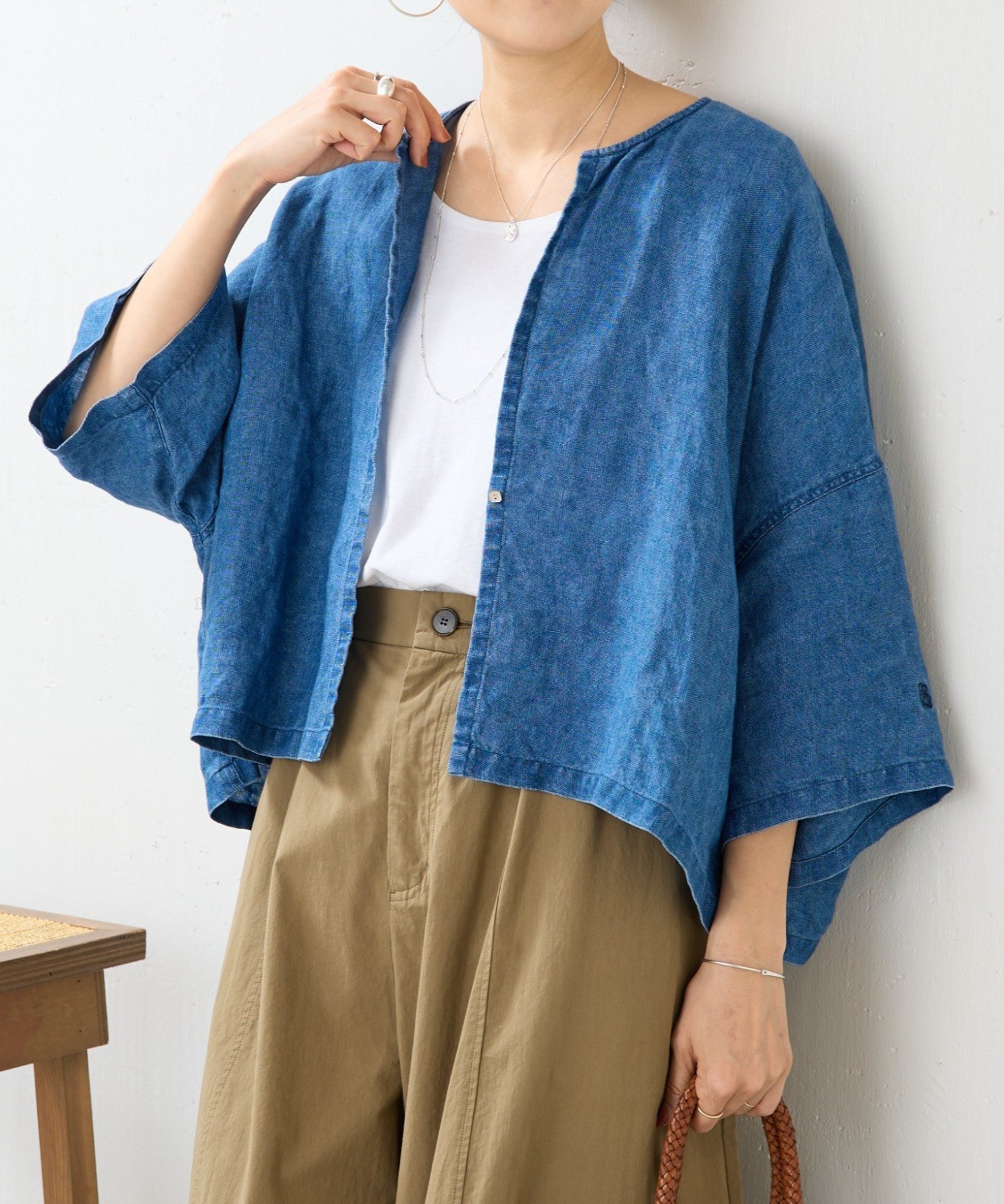 BEARDSLEY リネン硫化染め羽織《15 quinze》 ビアズリー トップス ベスト・ジレ ブルー【送料無料】（楽天・Rakuten Fashion）