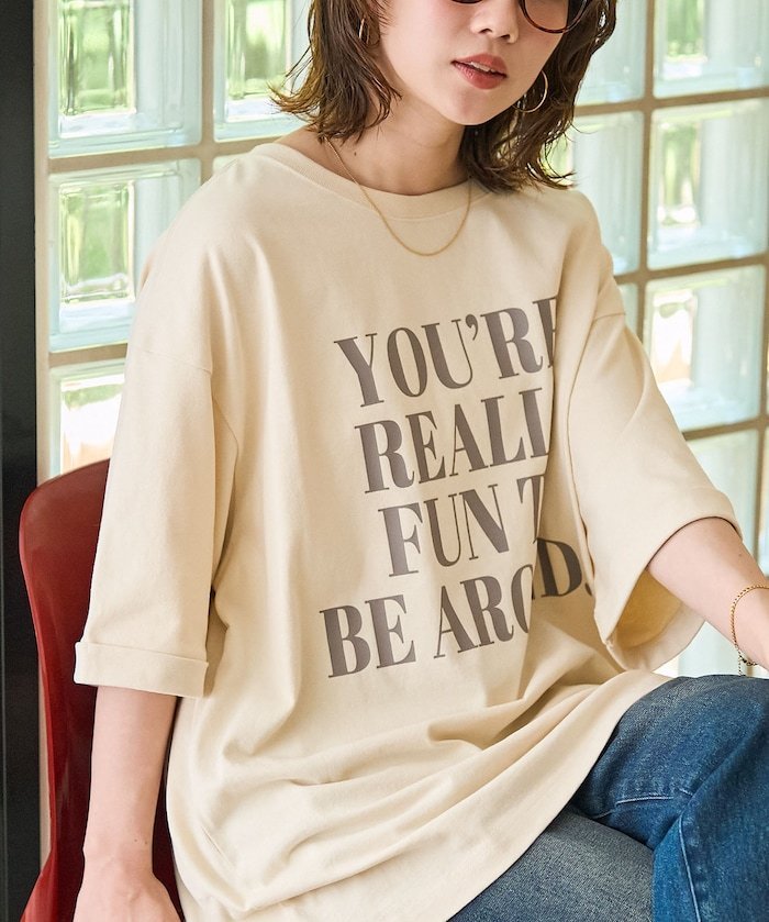【SALE／60%OFF】FREAK'S STORE 限定展開 YOUREREALLY ロゴ ビッグシルエット 半袖 Tシャツ フリークスストア トップス カットソー・Tシャツ ブルー ブラック ブラウン ベージュ