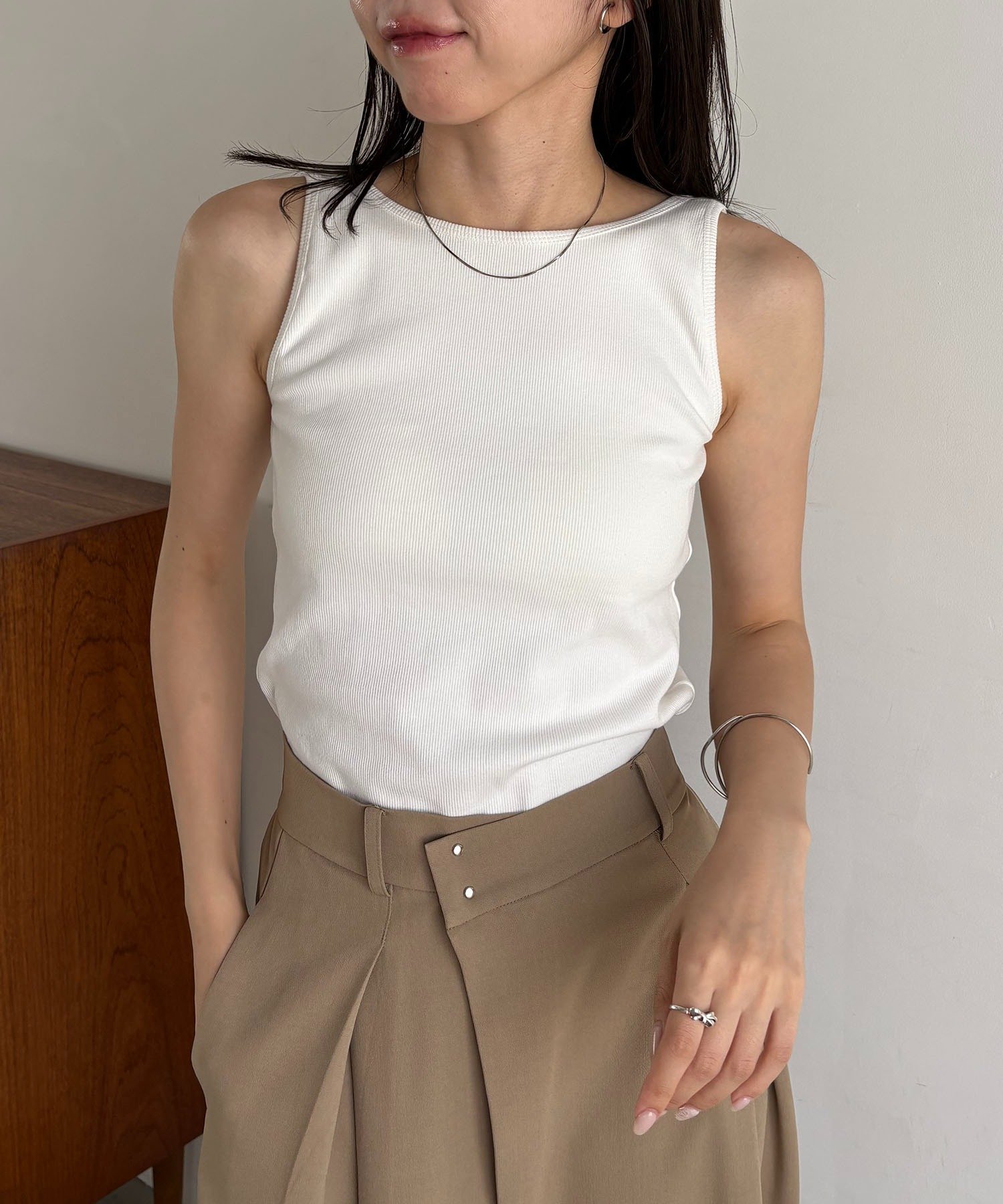 CAPRICIEUX LE'MAGE カップ付アメスリタンク カプリシュ　レマージュ トップス ノースリーブ・タンクトップ イエロー ブラウン ホワイト ブラック