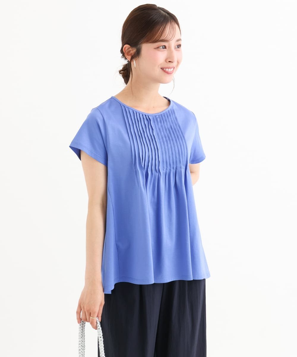 MK MICHEL KLEIN（小さいサイズ） 【小さいサイズ】[接触冷感/洗える]シルケット天竺Aラインカットソー メゾンドゥサンク トップス カットソー・Tシャツ ブラウン ブルー ホワイト