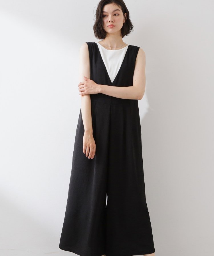 【SALE／10%OFF】THE SHOP TK 【ひんやり/防しわ】サロペットパンツ ザ ショップ ティーケー オールインワン・オーバーオール オーバーオール・サロペット ブラック ブラウン【送料無料】