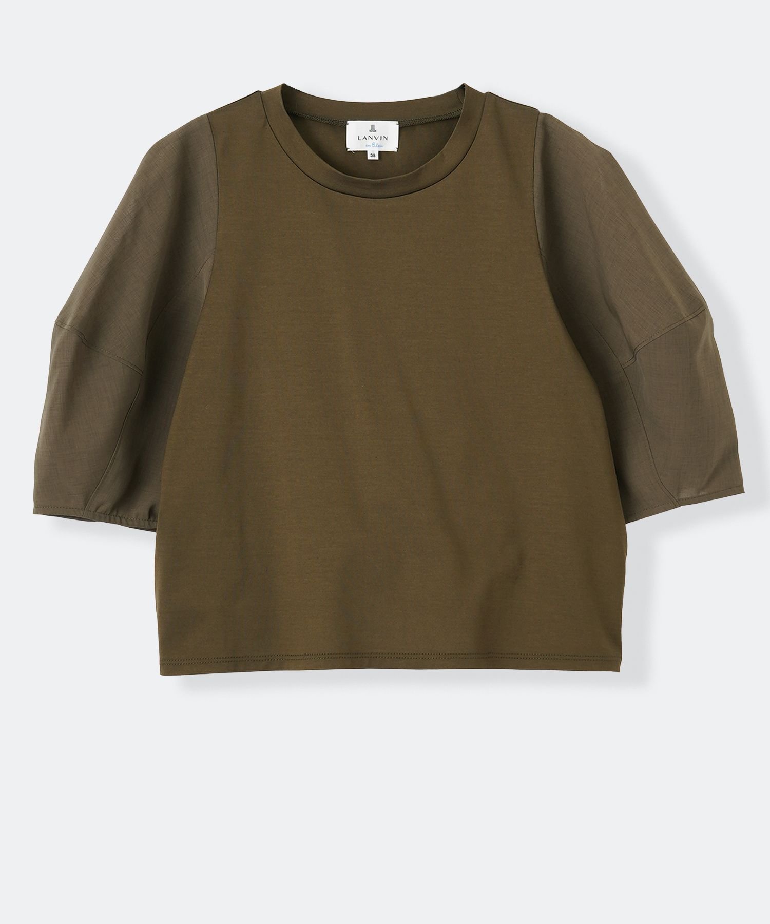 クロップドコンビカットソー ランバンオンブルー トップス カットソー・Tシャツ ブラック ホワイト カーキグリーン
