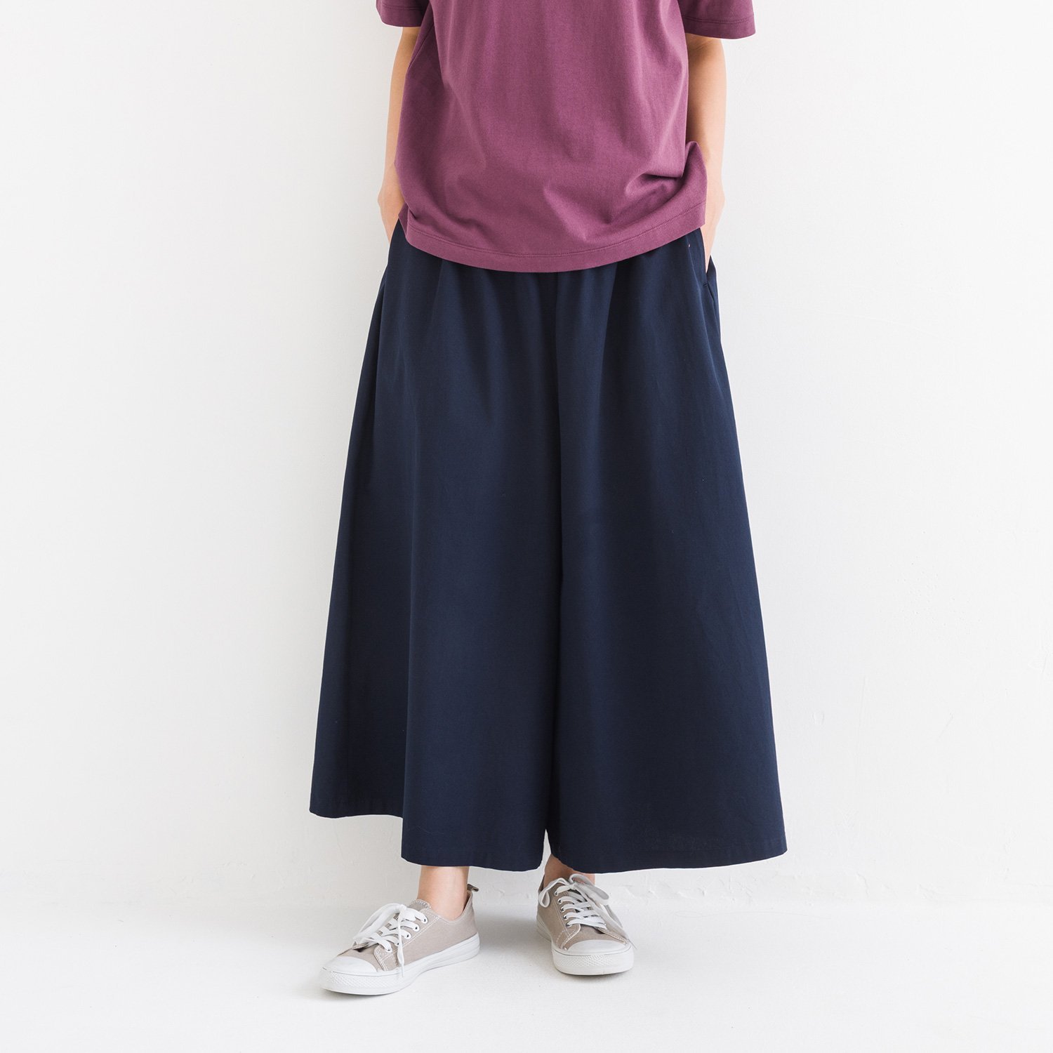 kermu コットンチノ ウエストゴムワイドパンツ ケルム パンツ キュロット ネイビー グレー ベージュ