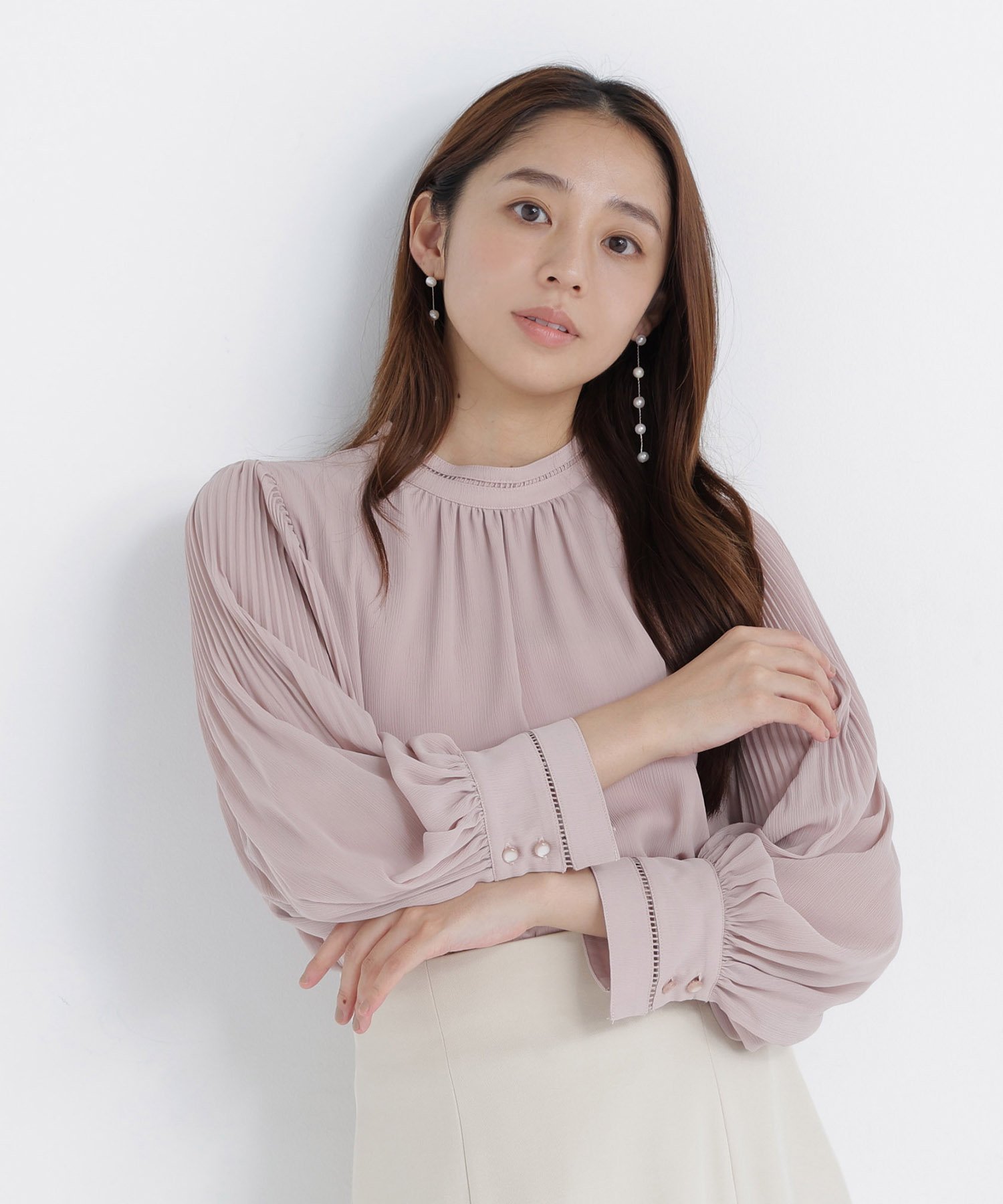 NATURAL BEAUTY BASIC ハシゴレース楊柳ブラウス ナチュラルビューティベーシック トップス シャツ・ブラウス グレー ホワイト ピンク