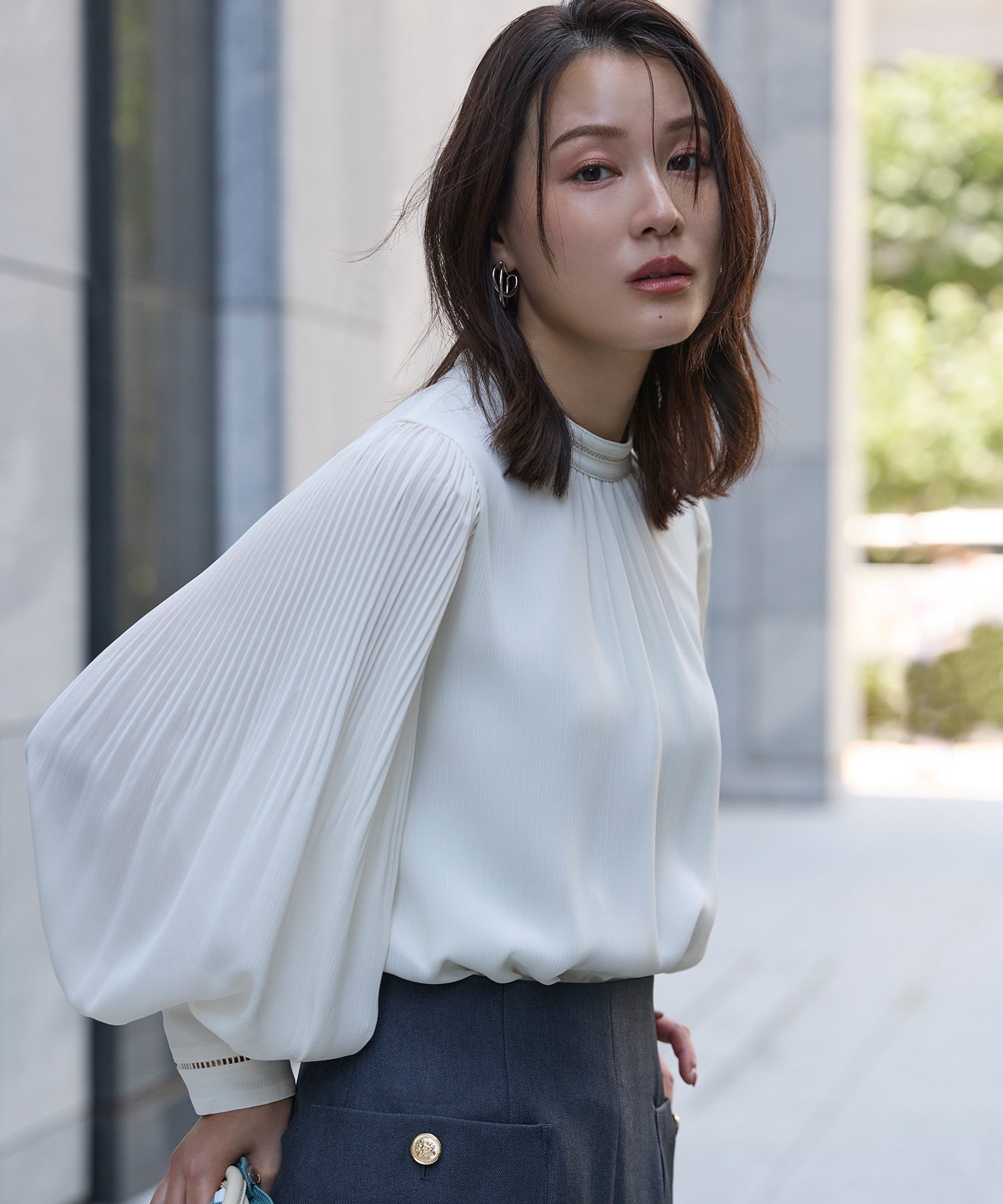 NATURAL BEAUTY BASIC ハシゴレース楊柳ブラウス ナチュラルビューティベーシック トップス シャツ・ブラウス グレー ホワイト ピンク