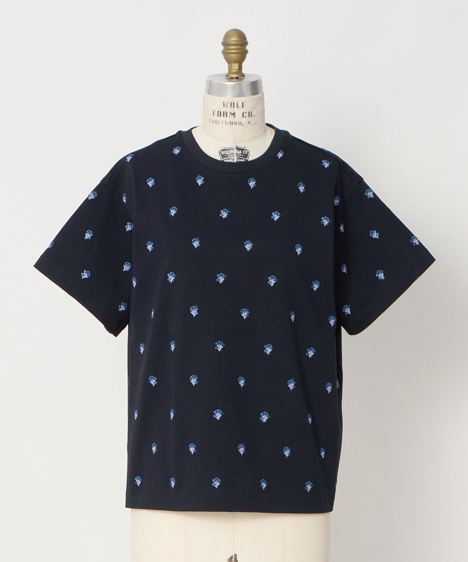 DRAWER PRE フラワーエンブロTシャツ ドゥロワー トップス カットソー・Tシャツ ホワイト ネイビー