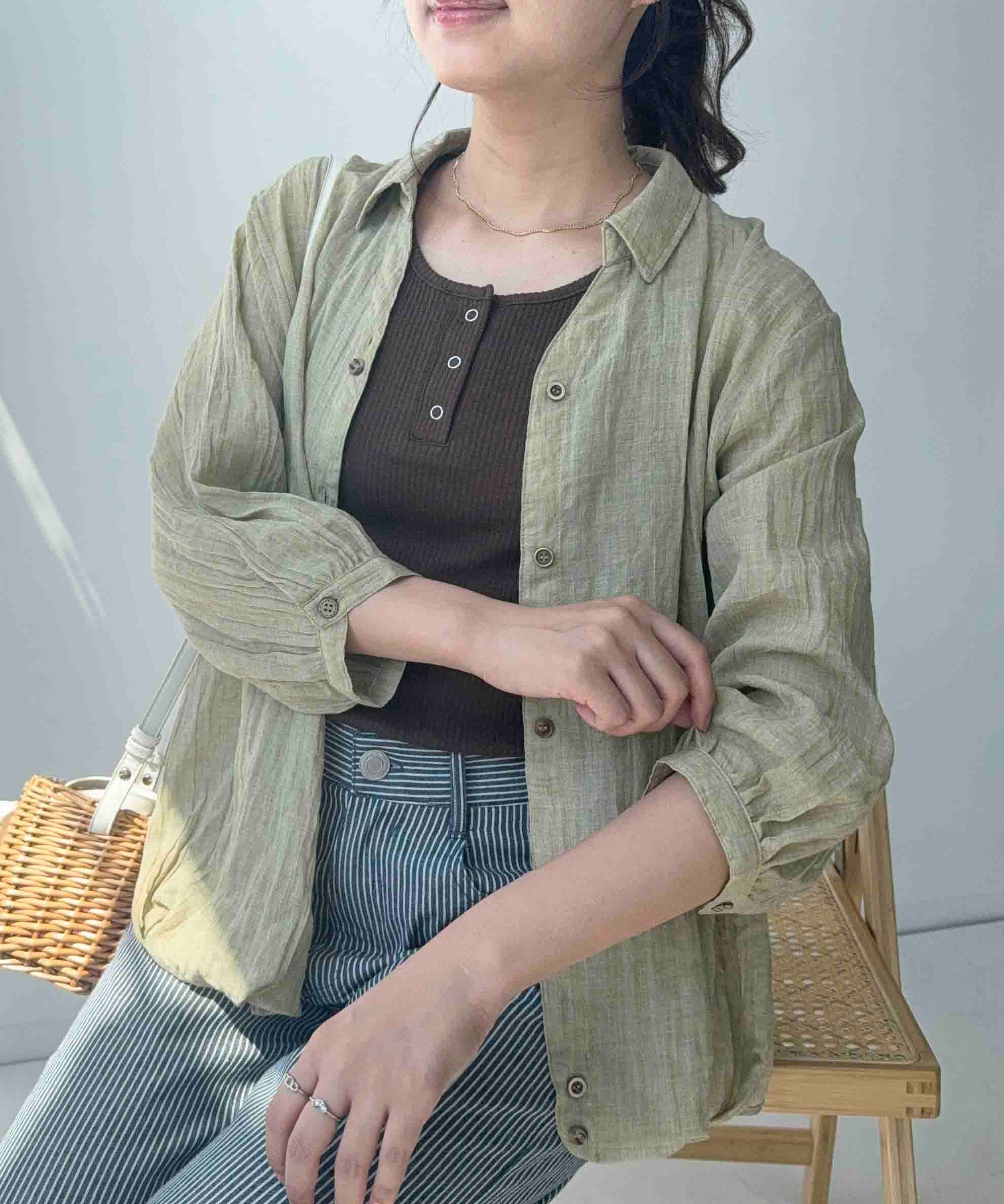 0『7分袖』デザイン釦かのこタックスキッパーシャツ アズノゥアズプラス トップス シャツ・ブラウス ホワイト