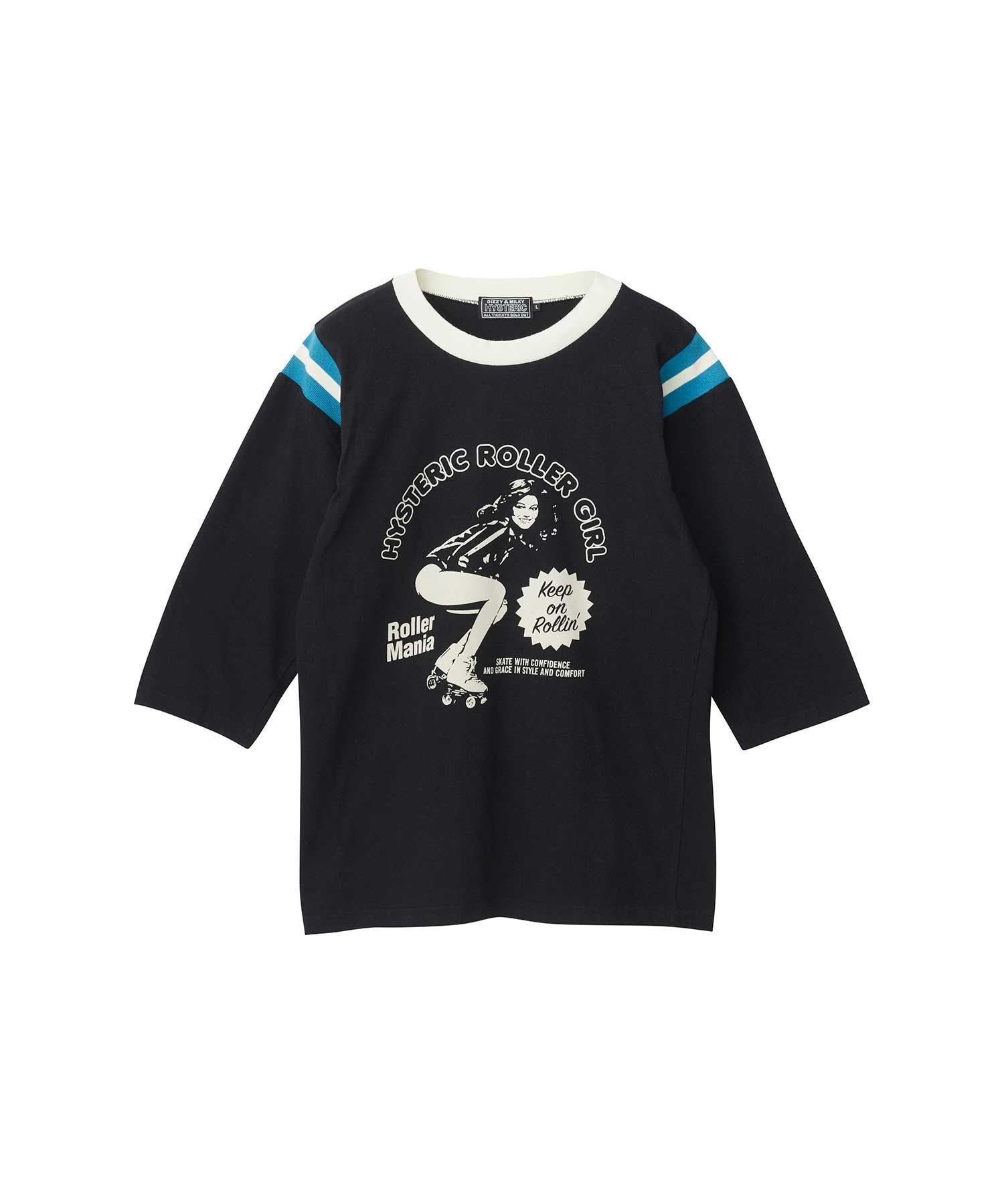 HYSTERIC ROLLER MANIA GIRL 七分袖Tシャツ ヒステリックグラマー トップス カットソー・Tシャツ ホワイト ブラック ブルー