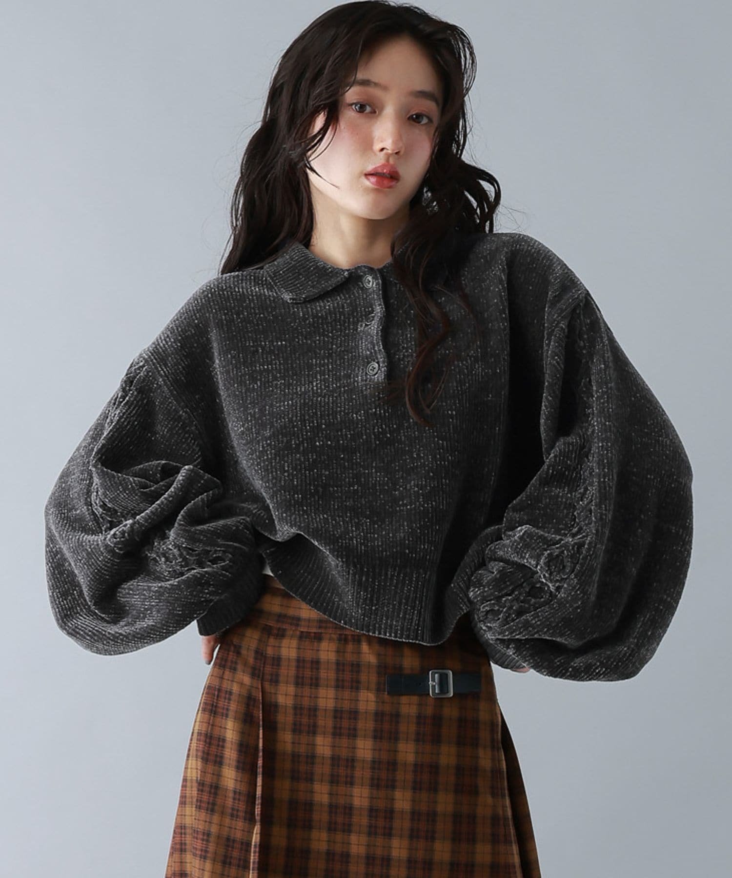 RAGEBLUE 【WOMENS】ボリュームスリーブ袖デザインモールポロニット レイジブルー トップス ニット イエロー ホワイト グレー ピンク ネイビー