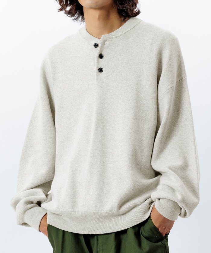 FREAK'S STORE 限定展開 Relax Fit リラックスフィット イージーケア ウォッシャブル ヘンリーネックニット フリークスストア トップス ニット グレー ブラック レッド ネイビー ブラウン【送料無料】