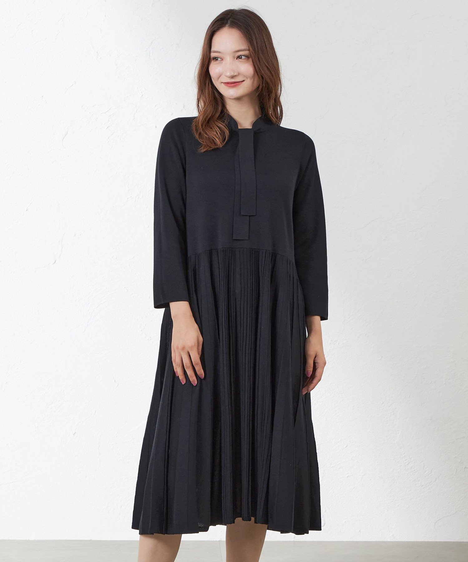 【SALE/50%OFF】AMACA ボウタイニットドレス アマカ ワンピース・ドレス ワンピース ブラック【送料無料】
