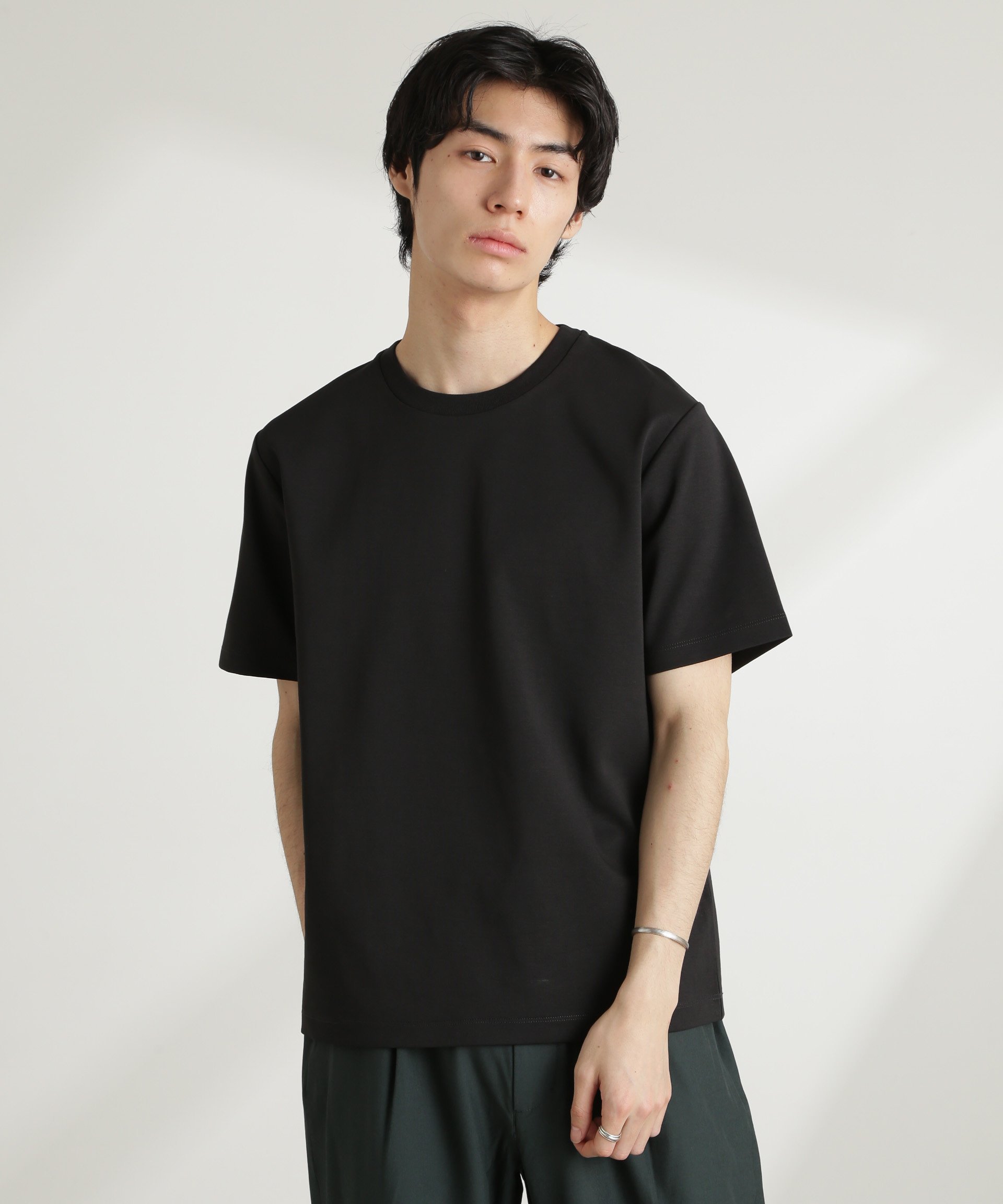 NANO universe ダブルスムースクルーネックTシャツ 半袖 ナノユニバース トップス カットソー・Tシャツ ホワイト カーキグリーン グレー ブラック